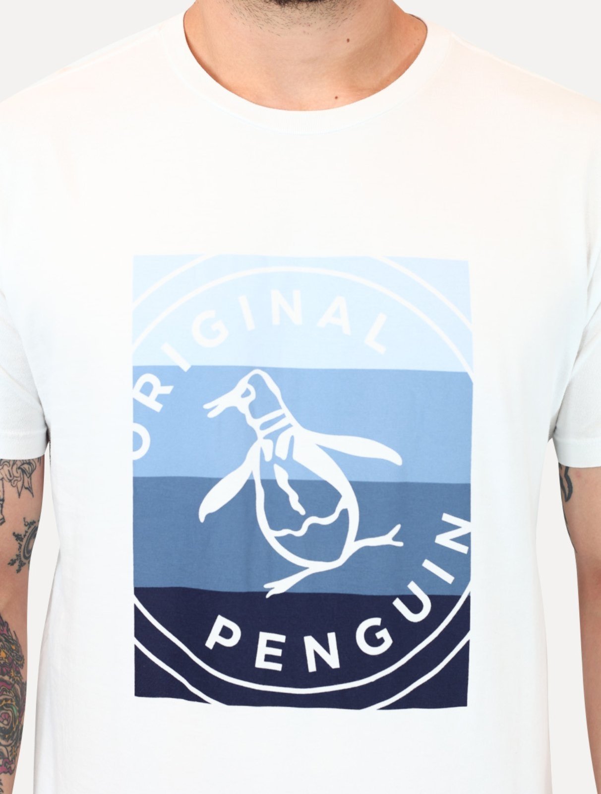 Vista 3 Camiseta Original Penguin Masculina Logo Listras Branca branco Original Penguin branco