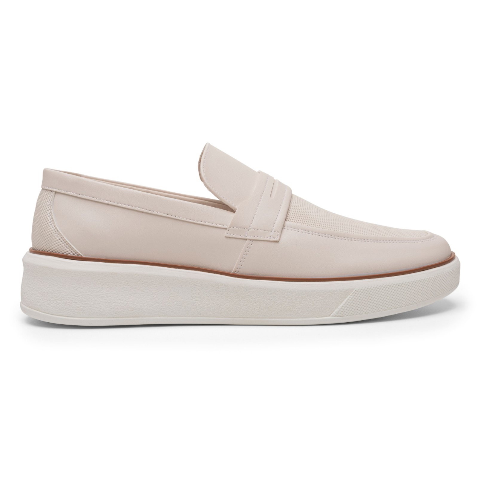 Sapato Masculino Loafer Slip On Miuzzi Solado Plataforma Moderno Clássico Off White
