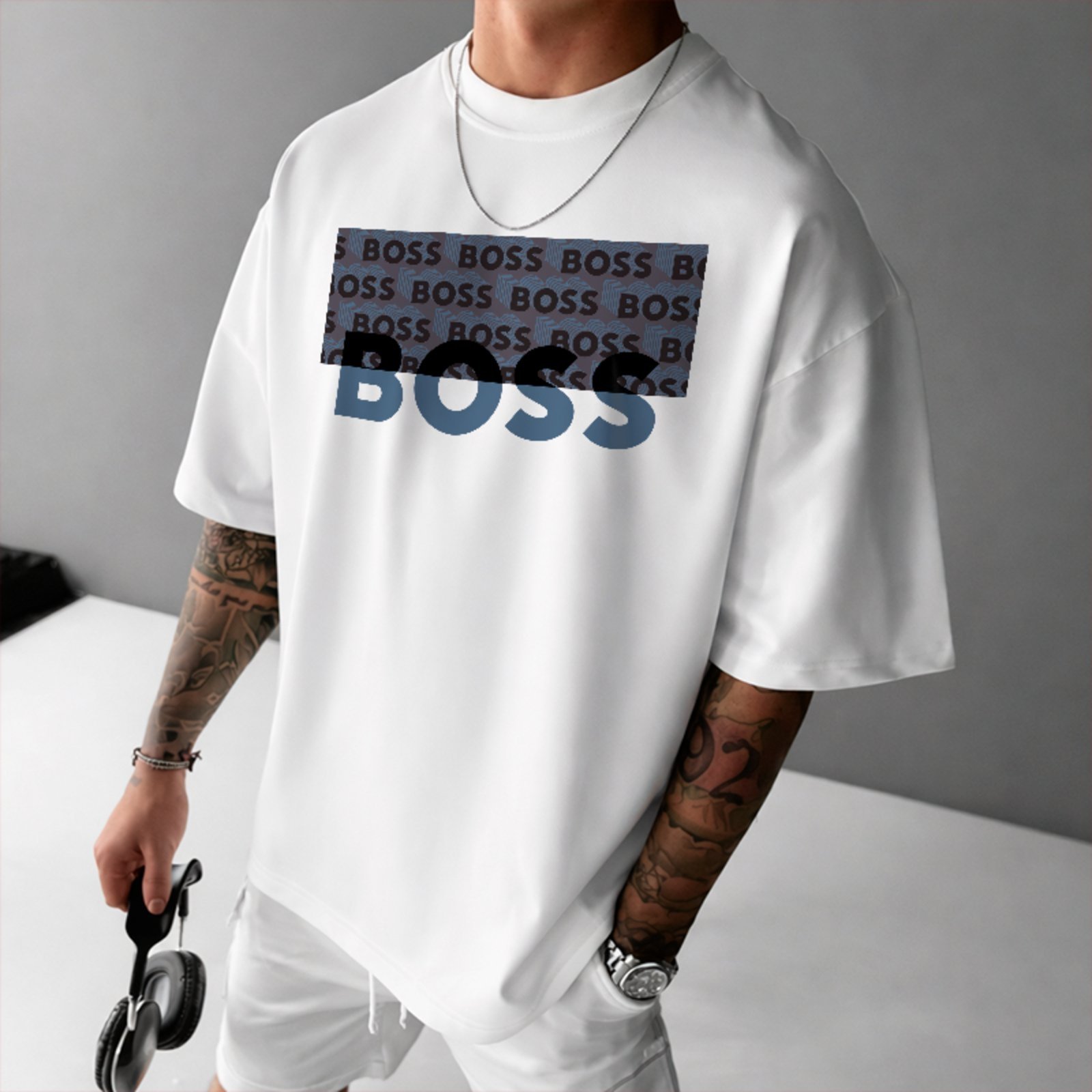 Camiseta Oversized Boss Estilo Hype Urbano Premium Branco