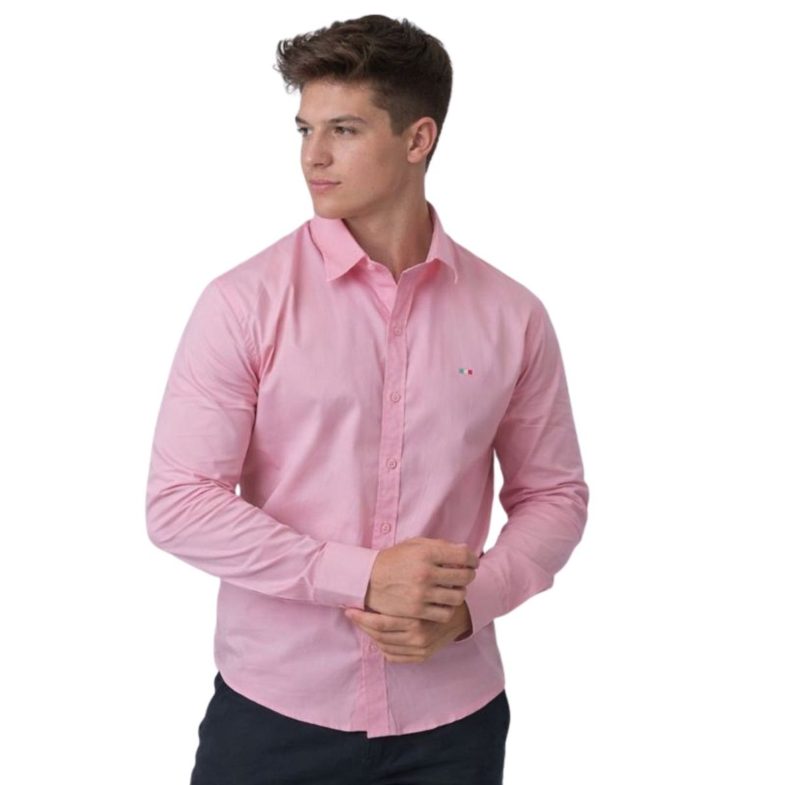 Vista 2 Camisa Social Masculina Slim Manga Longa Casual Premium Industrie rosa Industrie rosa