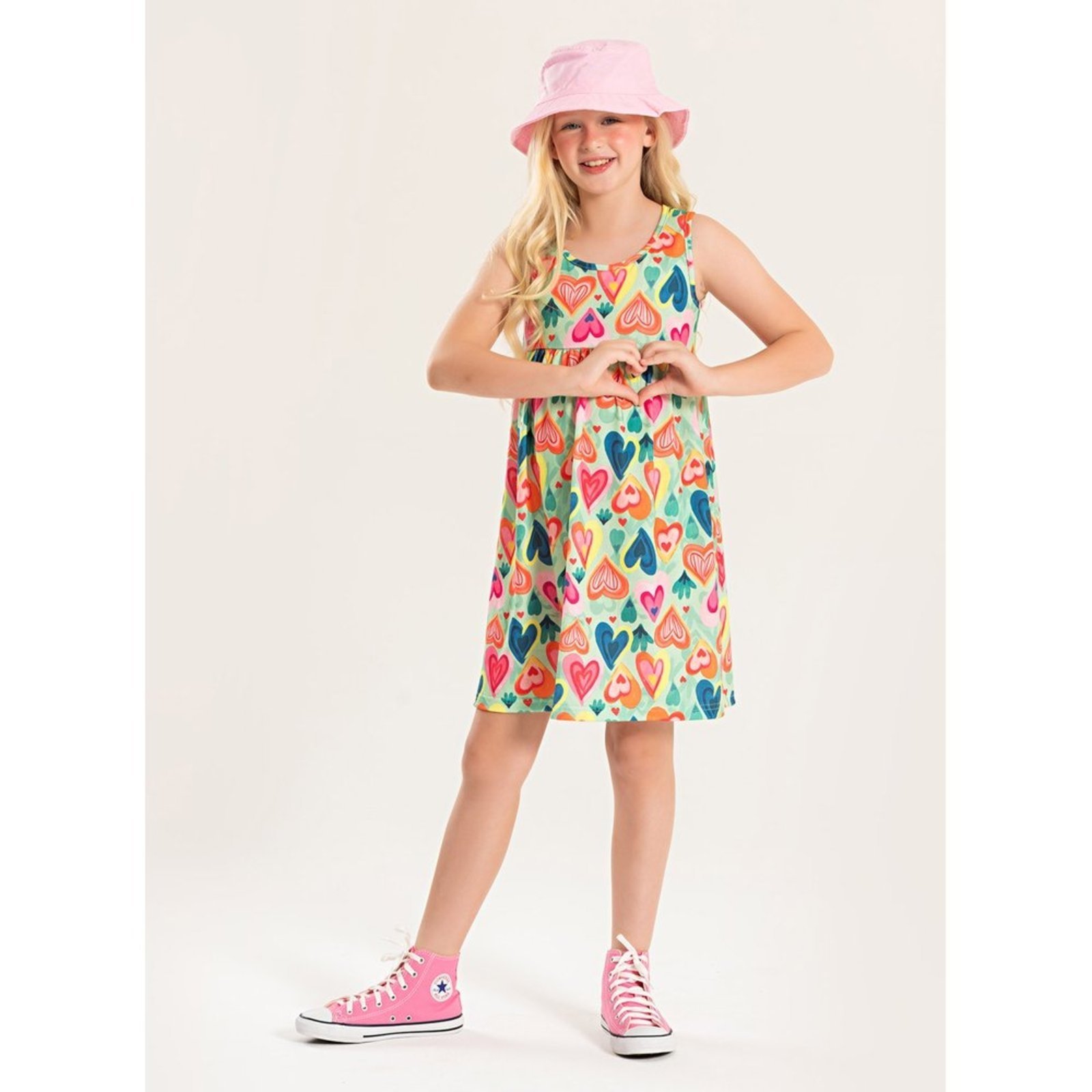 Infantil – Vestido Molekada Regata Verão Menina Verde Corações Vibrantes