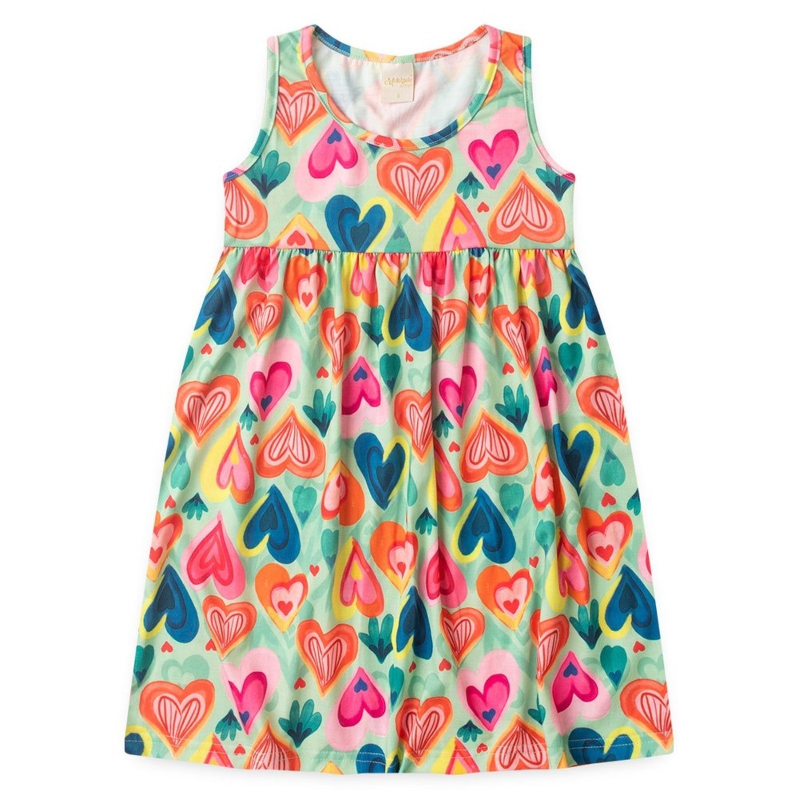 Vista 3 Infantil - Vestido Molekada Regata Verão Menina Corações Vibrantes verde Molekada verde