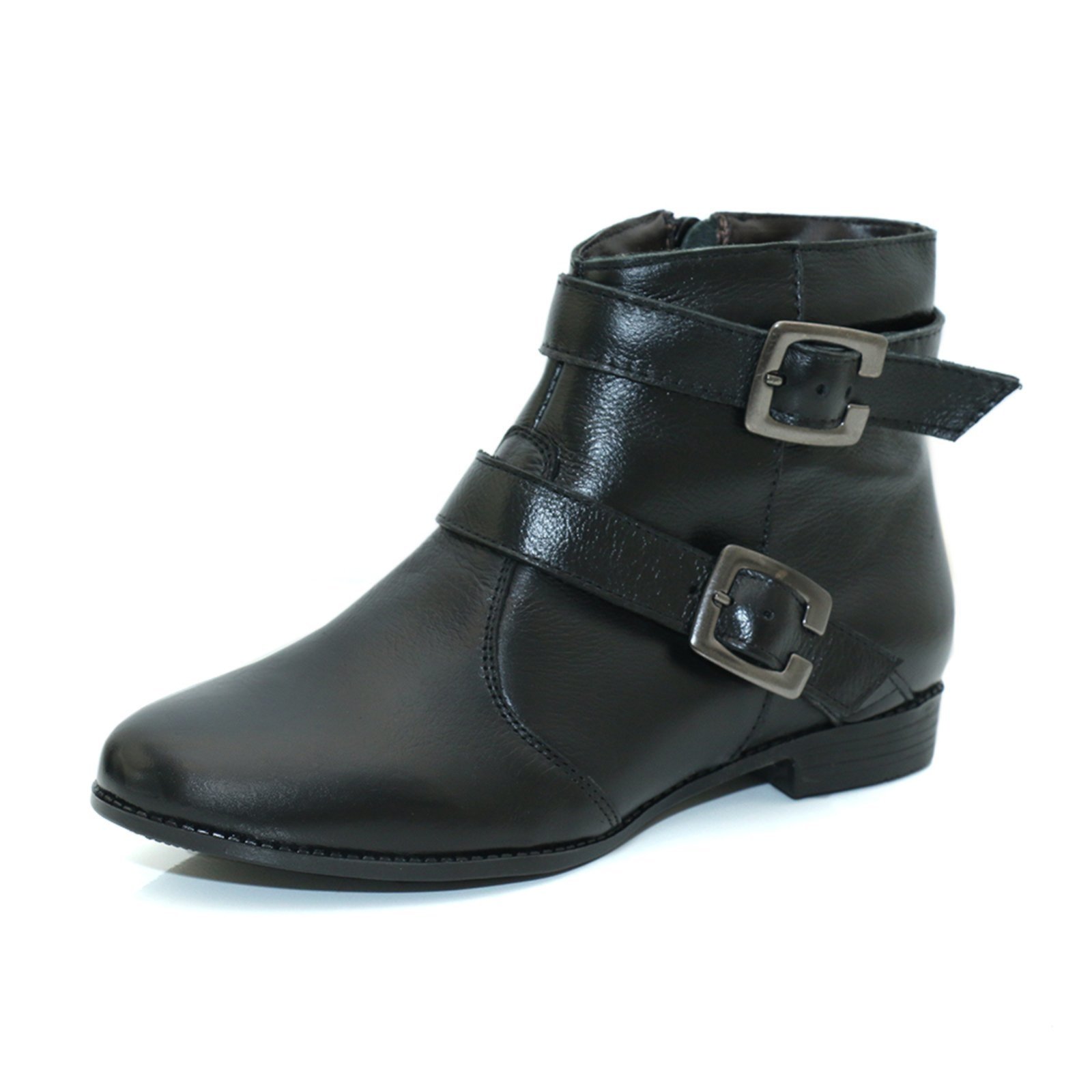 Bota Cano Curto Feminina Couro Preto Kuento Shoes