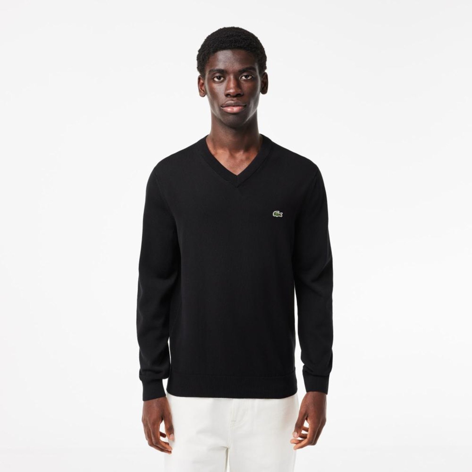 Suéter Lacoste masculino Lacoste de Algodão Orgânico com Gola V Preto