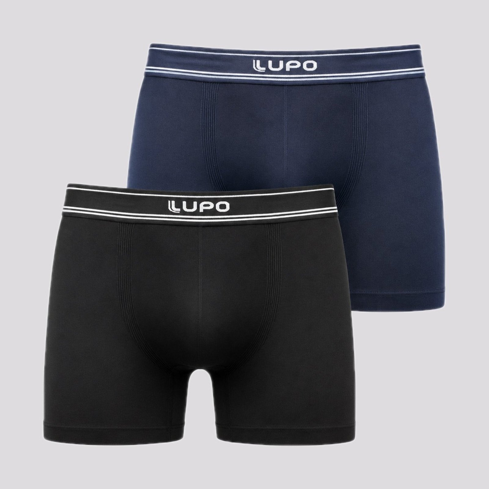 Kit 2 Cuecas Boxer Lupo Sem Costura Preta e Marinho