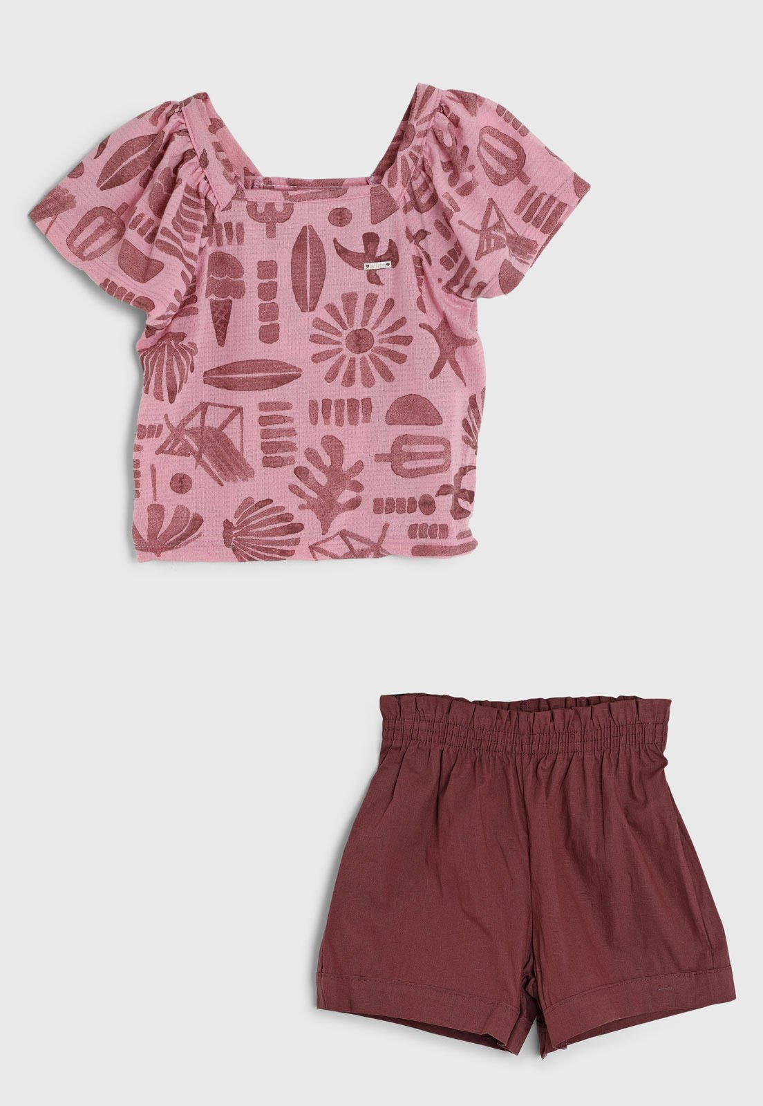 Infantil - Conjunto Curto Elian Estampado Rosa