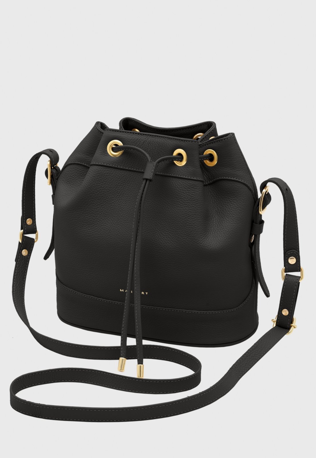 Bolsa Bucket Transversal Couro Mariart Chia Preta