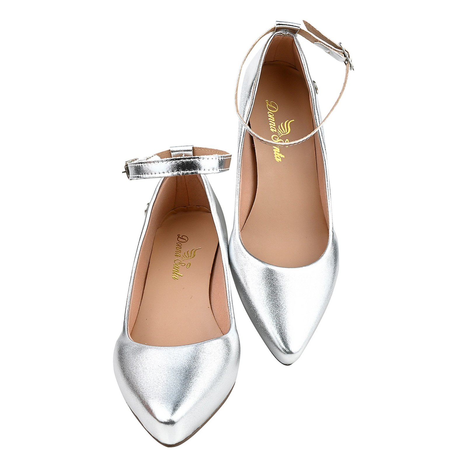 Vista 3 Salto Scarpin Tira Tornozelo Bico Fino Donna Santa prata Donna Santa prata