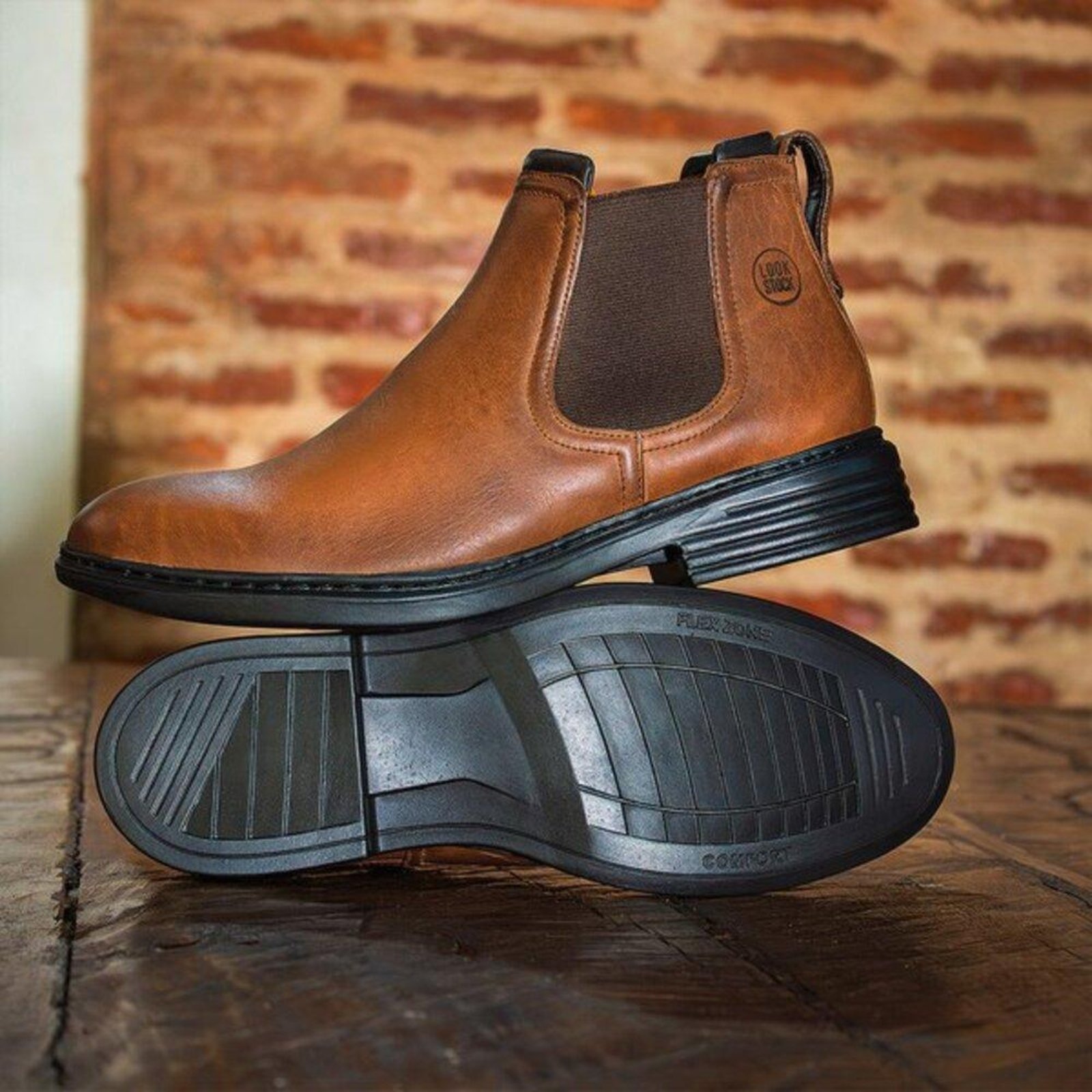 Bota Confortável Masculina Couro Look Stock Mais Leve Estilo Marrom