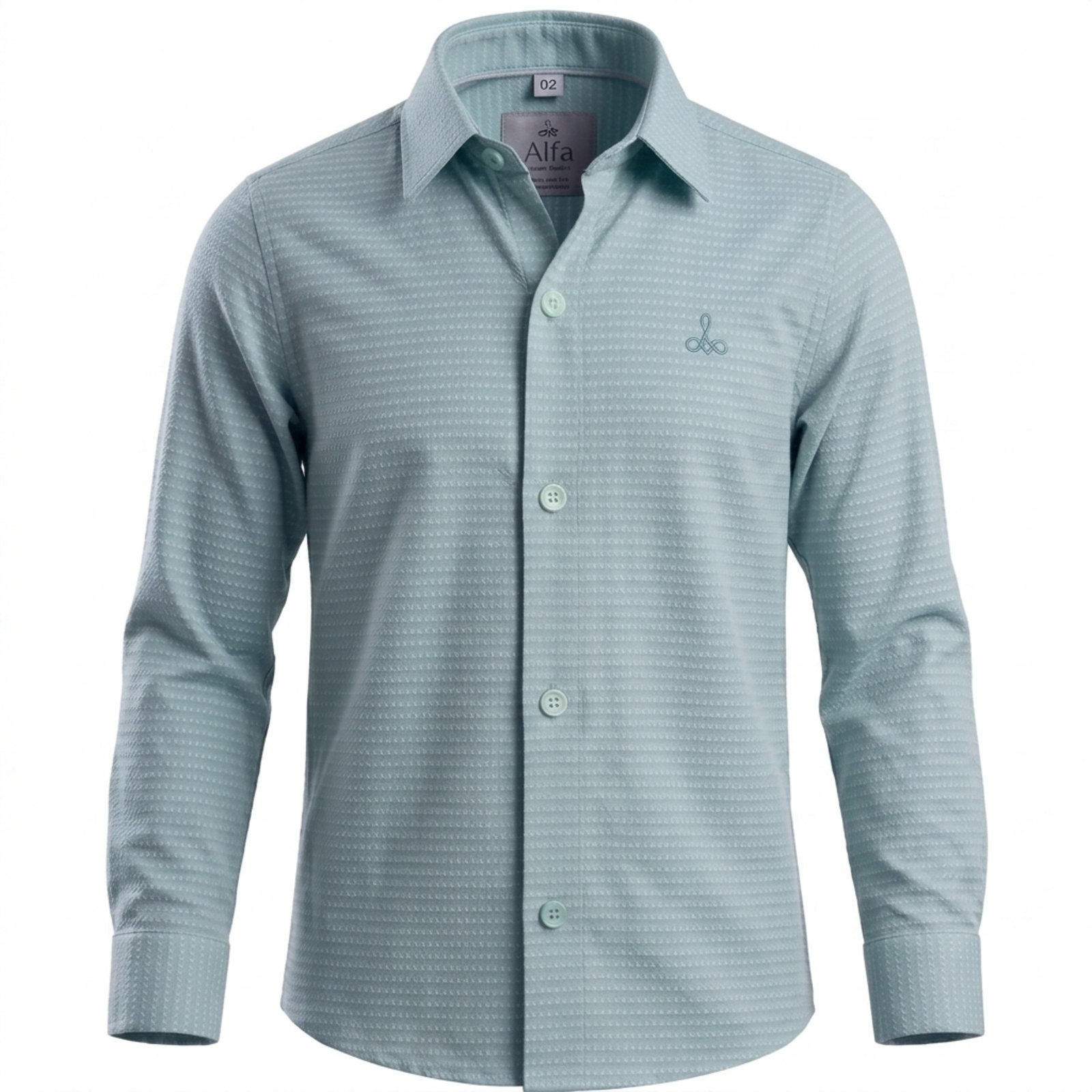 Infantil - Camisa Social Alfa Magnetada Algodão Manga Longa Luxo Verde