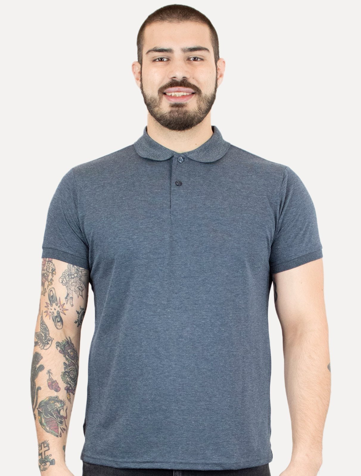 Polo Dixen Masculina Piquet Gola Lisa Azul Marinho Mescla