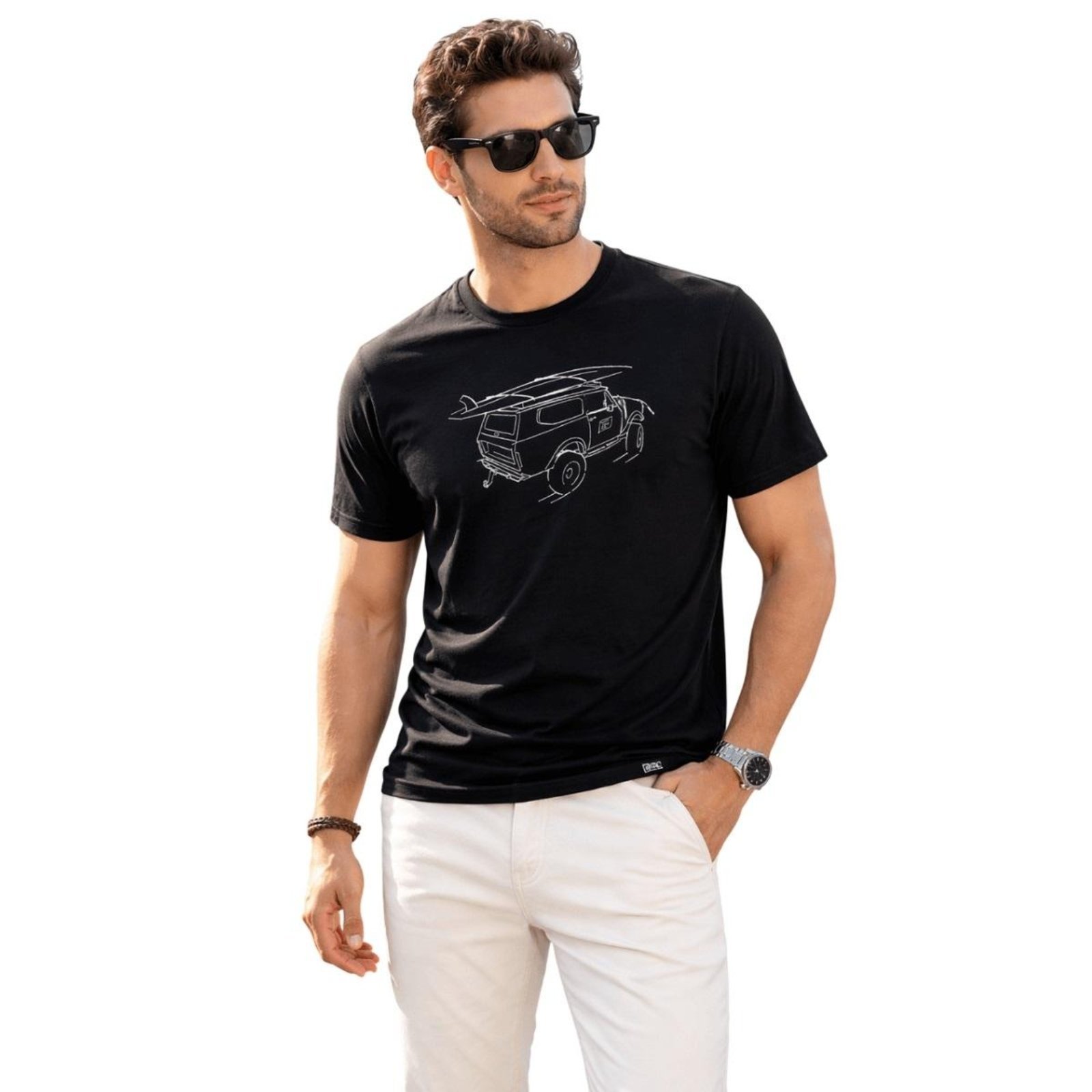 Camiseta Básica Manga Curta Masculina Fico B5016 Preto