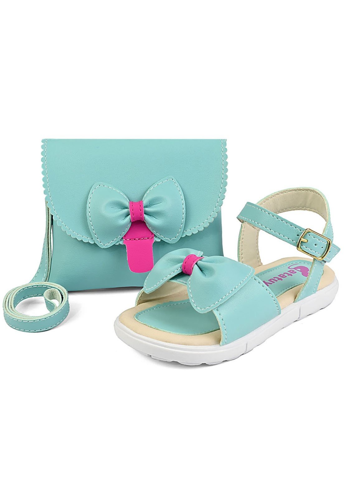 Infantil – Kit Sandália Com Laço Com Bolsa Summer Fivela Menina Azul/Pink Mzkid