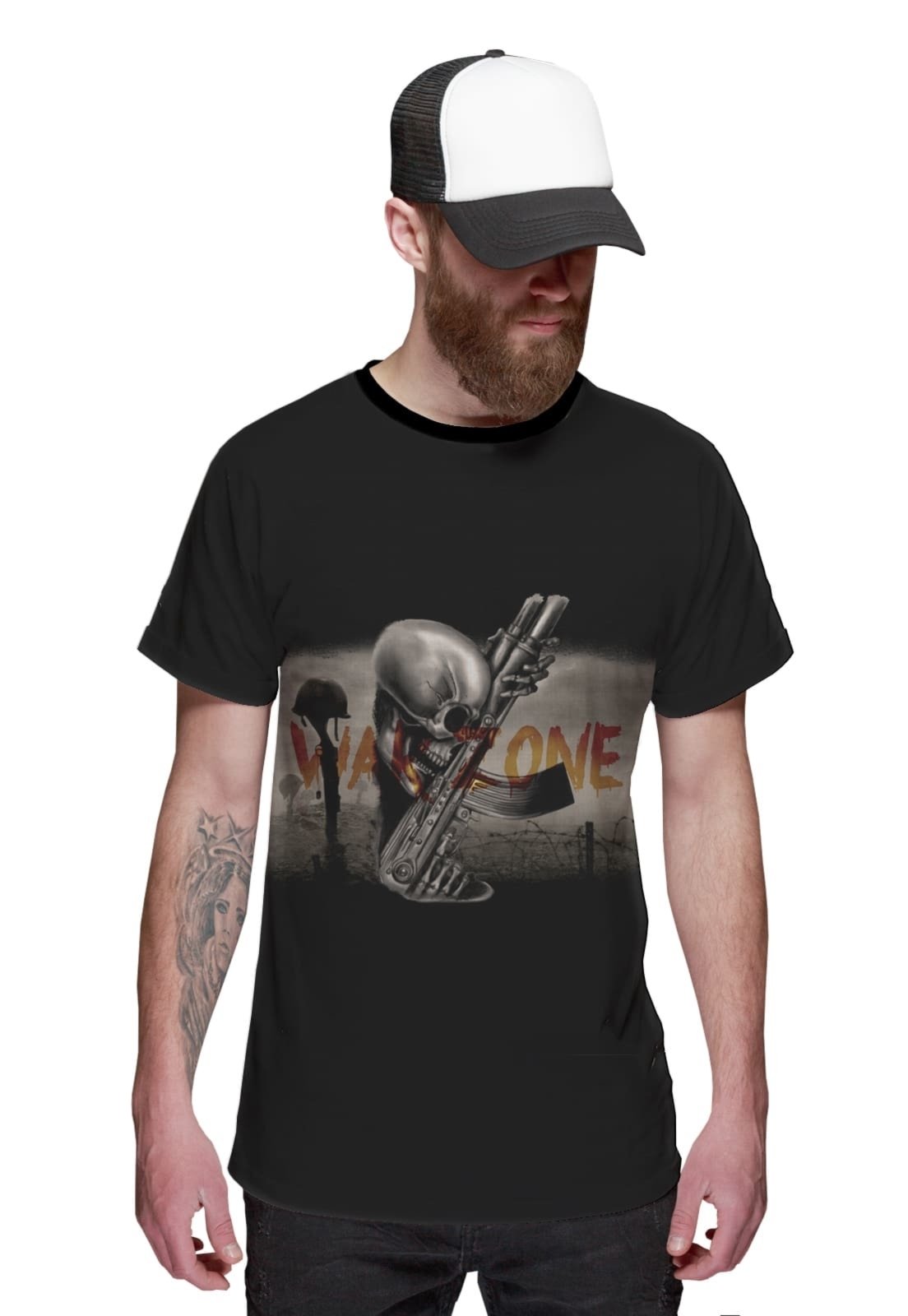 Camiseta Arma e Caveira Zona de Guerra Skull Rock Muerte