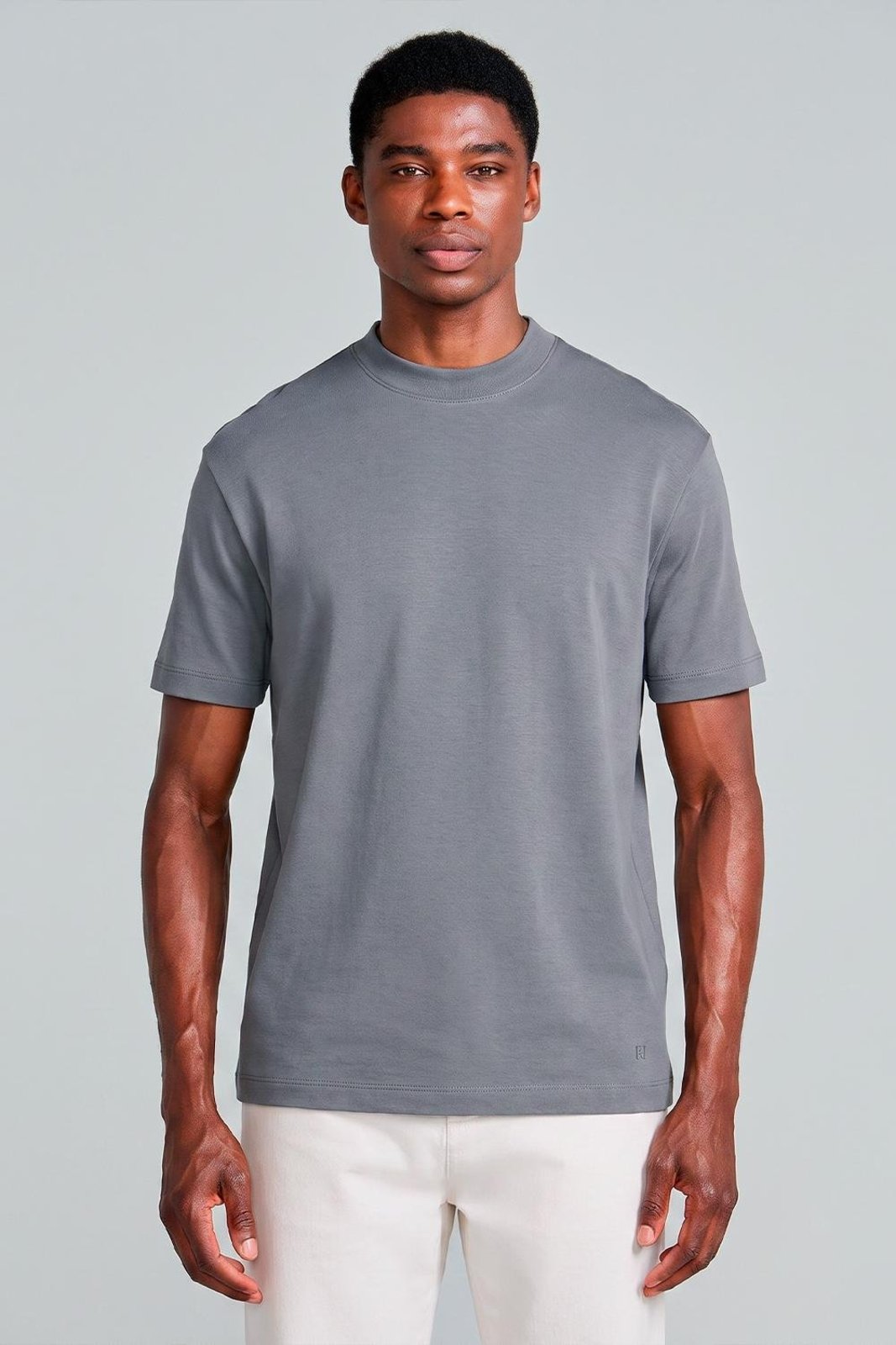 Camiseta Gola Média Comfort, 014734 Cinza