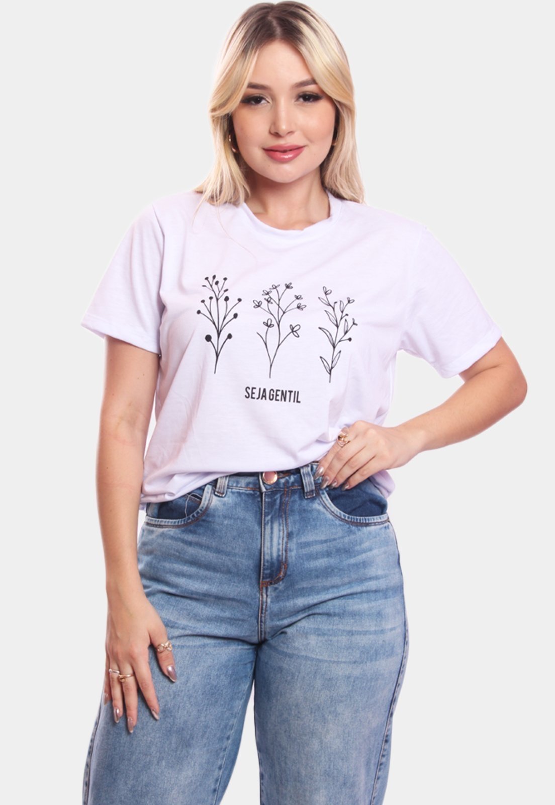 Tshirt Blusa Feminina Seja Gentil Estampada Manga Curta Camiseta Camisa Branco