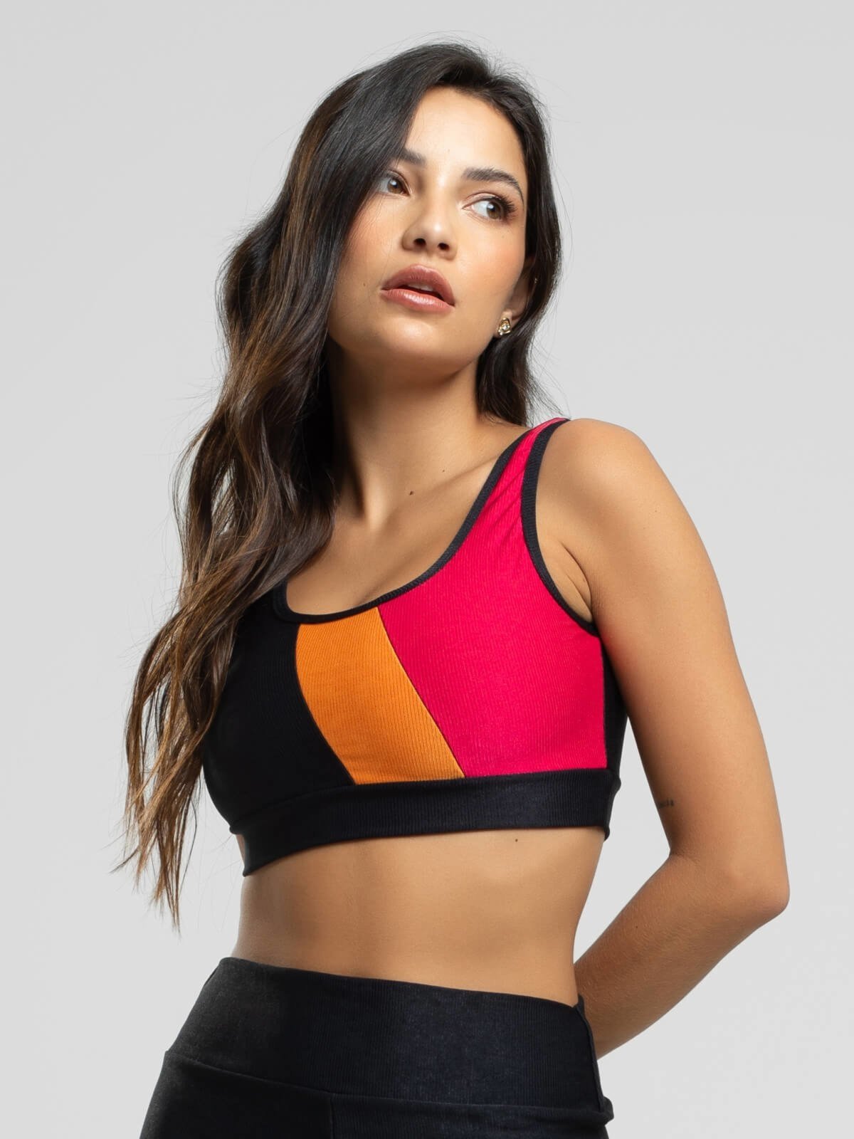 Top Regata Feminino Fitness Suplex Canelado Vicbela Preto