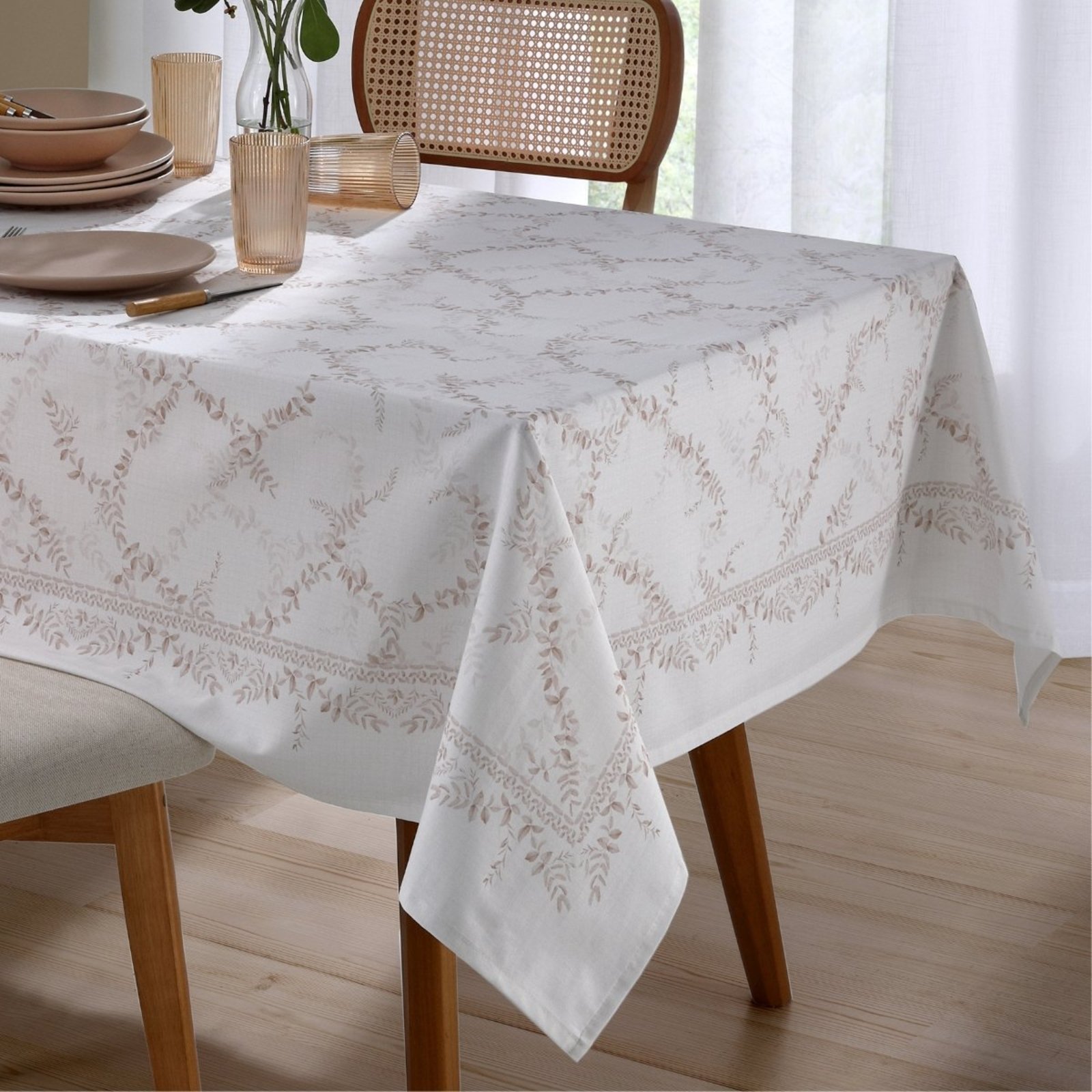 Toalha Mesa Quadrada 8 Lugares Dohler Impermeavel Iris Bege