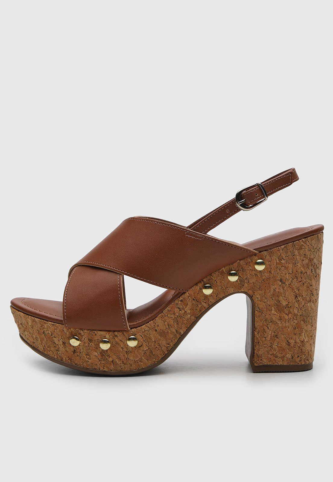 Sandália Feminina VIA UNO Salto Bloco Tachas Marrom Sandália Feminina VIA UNO Salto Bloco Tachas Marrom