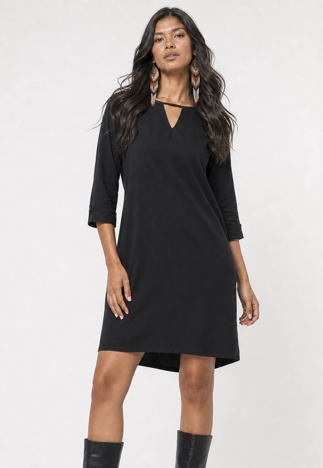 Vestido Chemise Amazonia Vital Curto Viscose Manga 3/4 Dobrada Preto