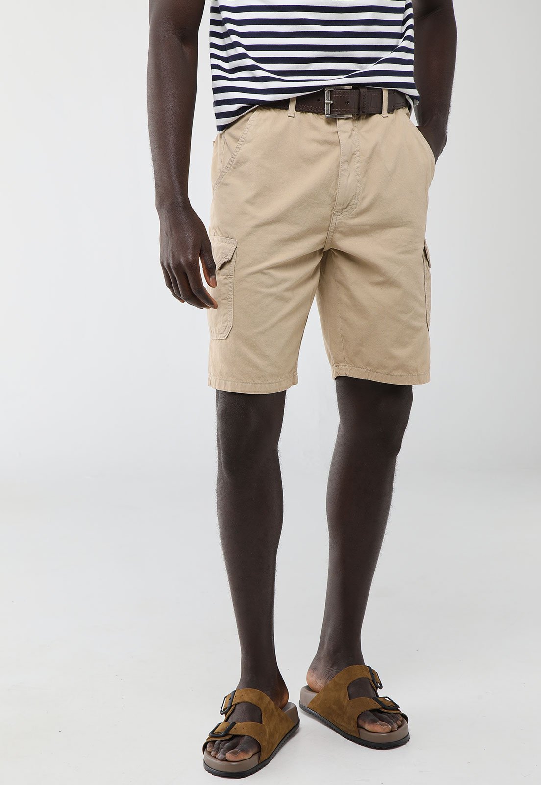 Bermuda Masculina Aleatory Cargo Sarja Bege