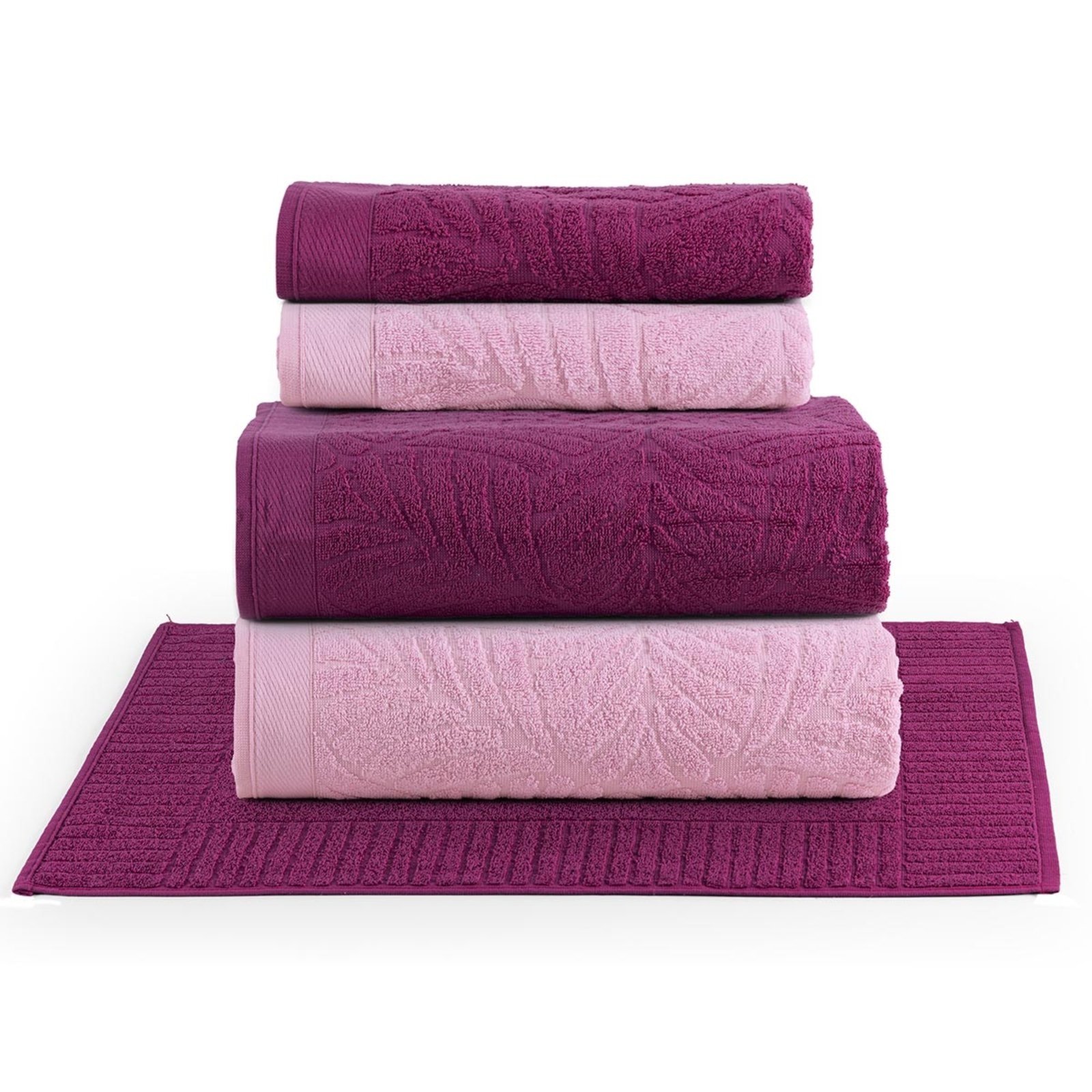 Jogo de Banho Casa Scarpa Native Toalhas Macias Costela de Adão Algodão Fio Penteado 5 Peças Rosa e Pitáia