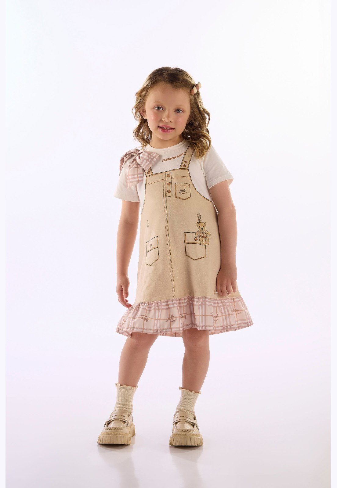 Infantil - Vestido Cotton Laço Babados Up Baby Bege