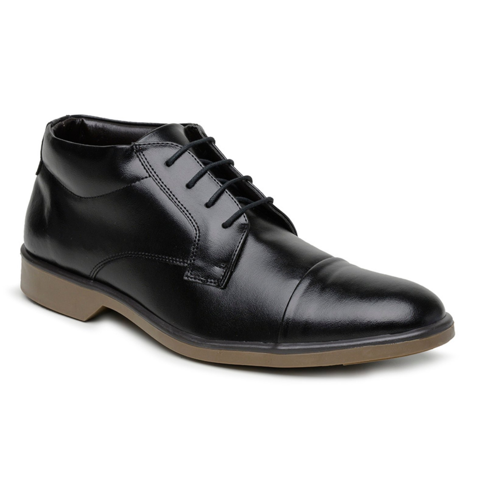 Sapato Masculino Miuzzi Cano Médio Social Clássico Bico Oval Com Cadarço Cor Preta Com Solado Marrom