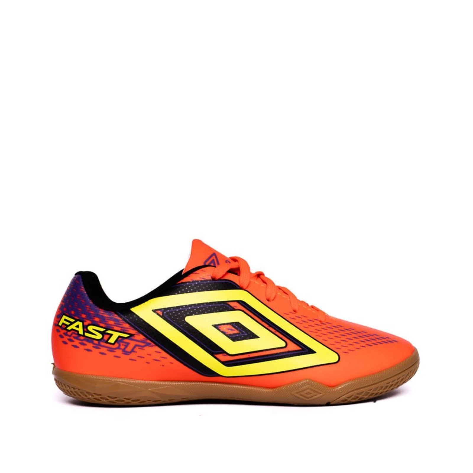 Vista 2 Infantil - Chuteira Umbro Futsal Fast II JR Roxo laranja Umbro laranja