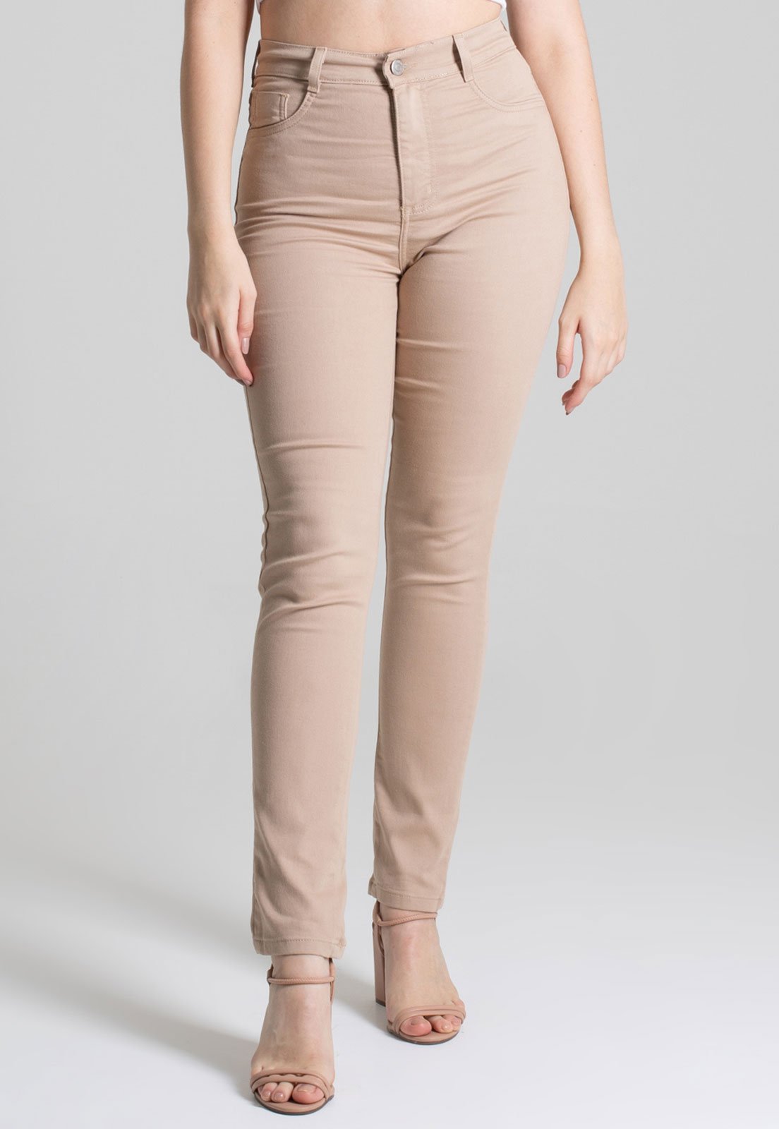 Calça Sarja Feminina Sawary Skinny Hot Pants Bege