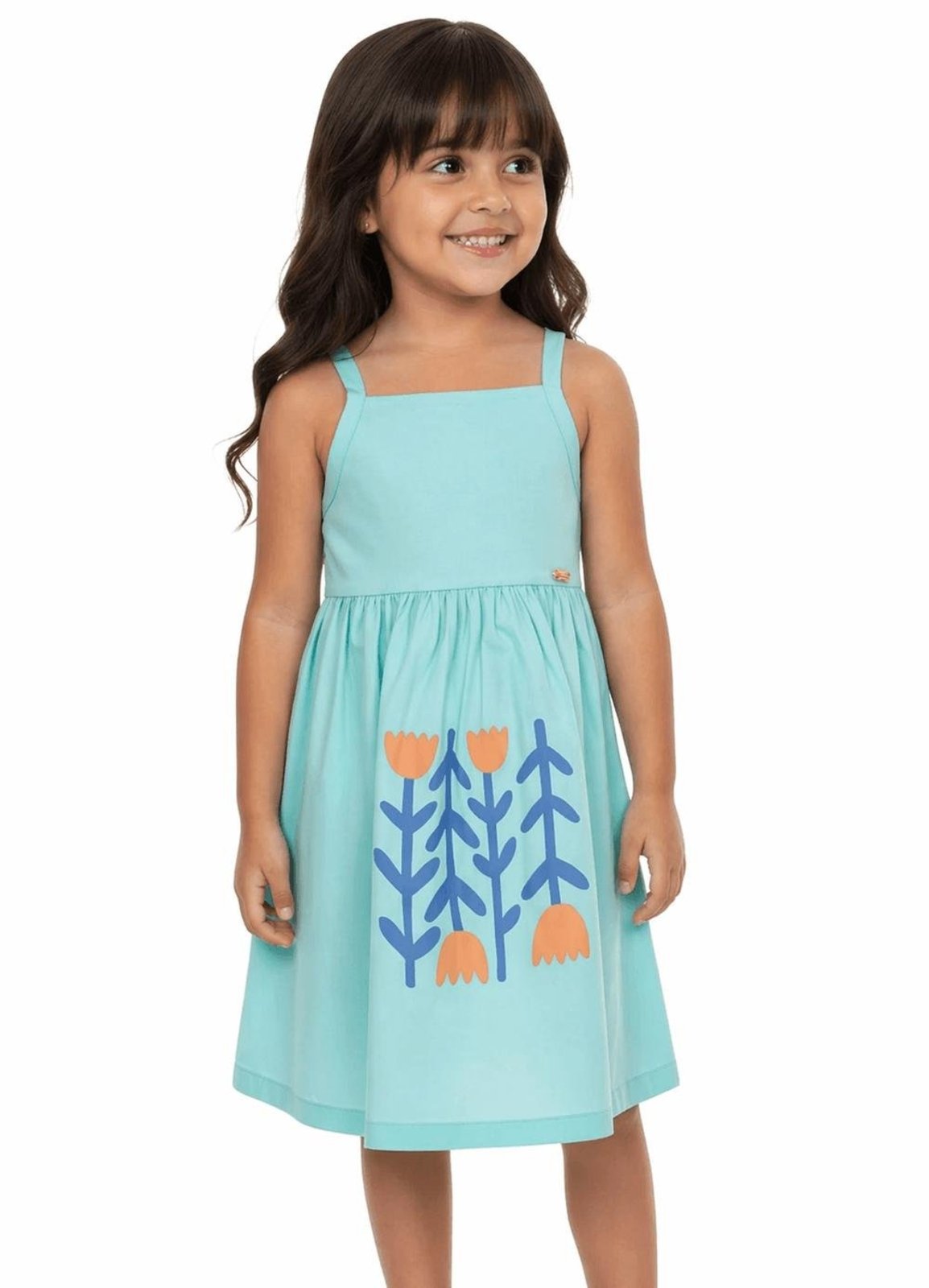 Infantil - Vestido Menina Pequeno Jardim Alphabeto Menta Verde