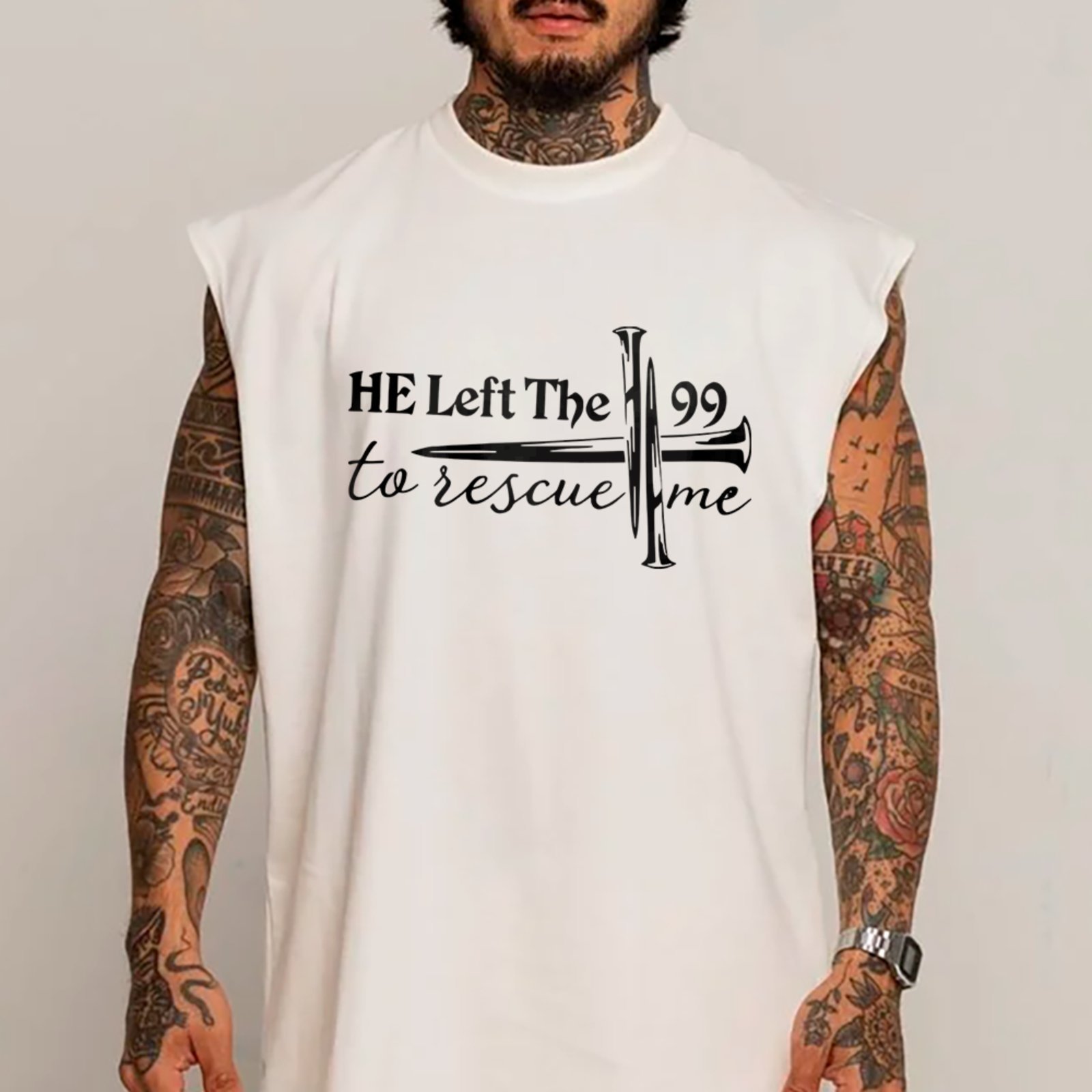 Camiseta Regata Machão He Left The 99 Fé Cristã Branco