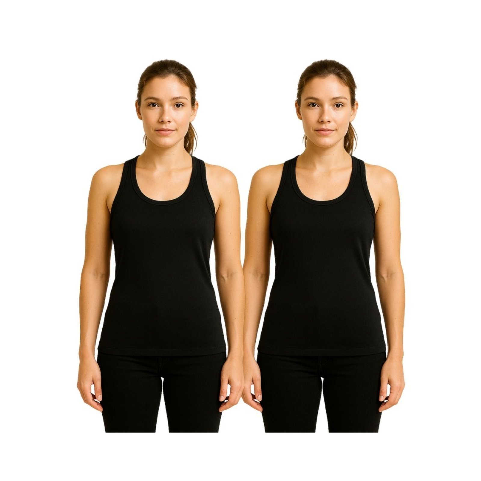 Kit 2 Camisetas Femininas FMF Regata Nadador Academia Fitness Preto