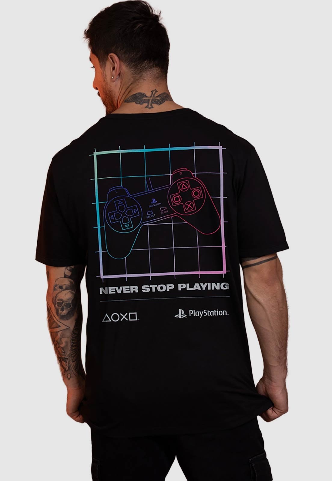 Vista 3 Camiseta Piticas Playstation Never Stop Playing preto PITICAS preto