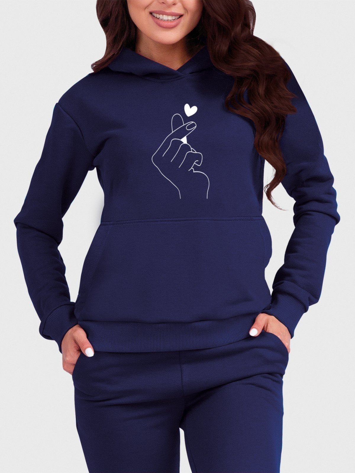 Vista 2 Blusa de Frio Moletom Feminino Canguru Mão Coreana Benellys Marinho azul marinho Benellys azul marinho