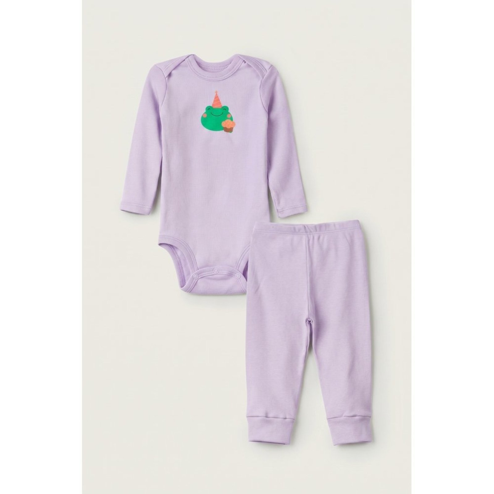 Infantil - Conjunto Body Longo e Calça do Papai Lilás Sapo Aniversário