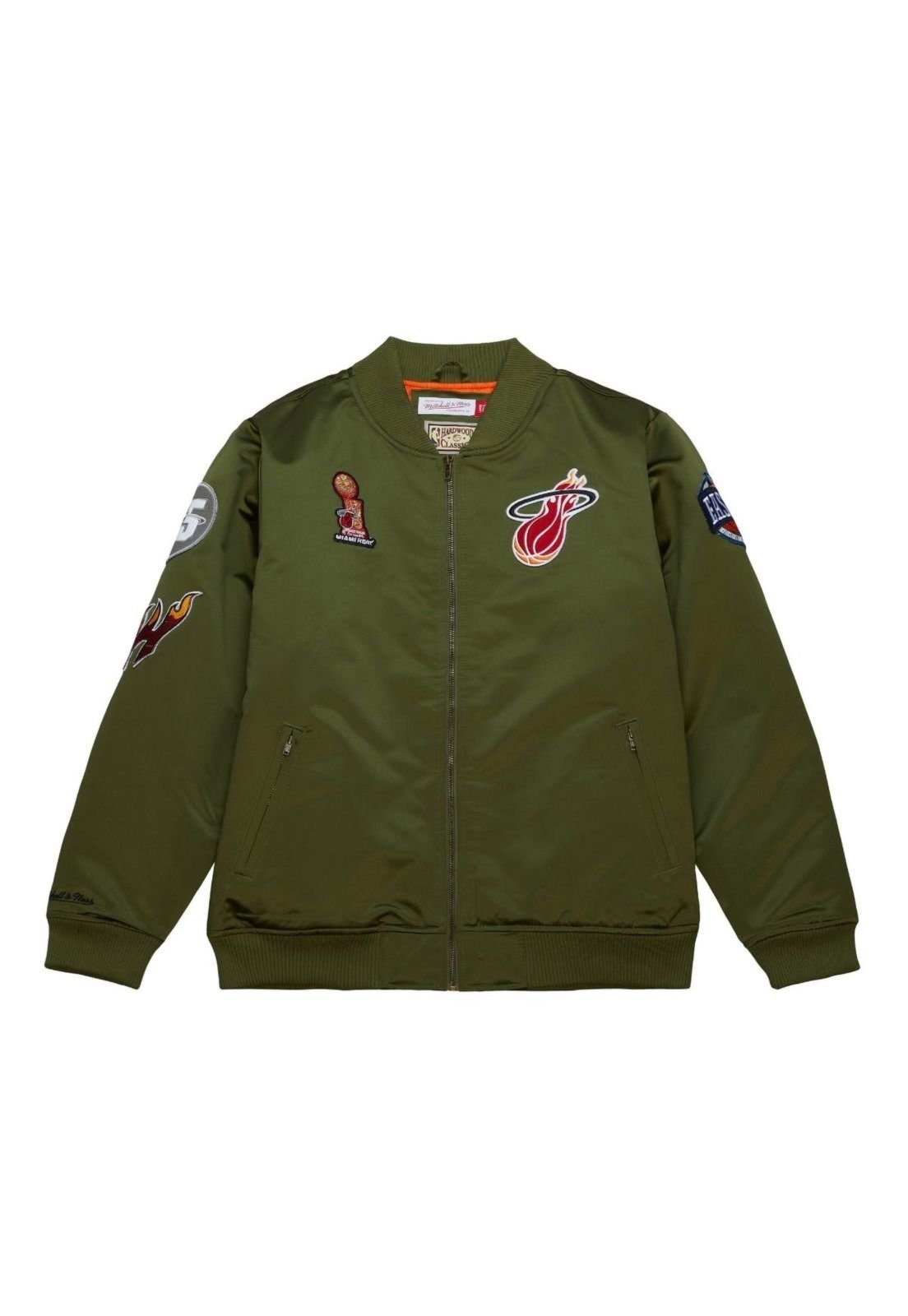 Jaqueta Mitchell & Ness NBA Satin Bomber Jacket Miami Heat Verde Oliva