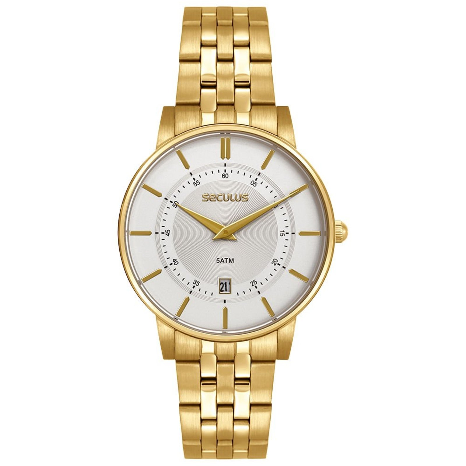 Relógio Seculus Masculino Dourado Caixa Slim Seculus