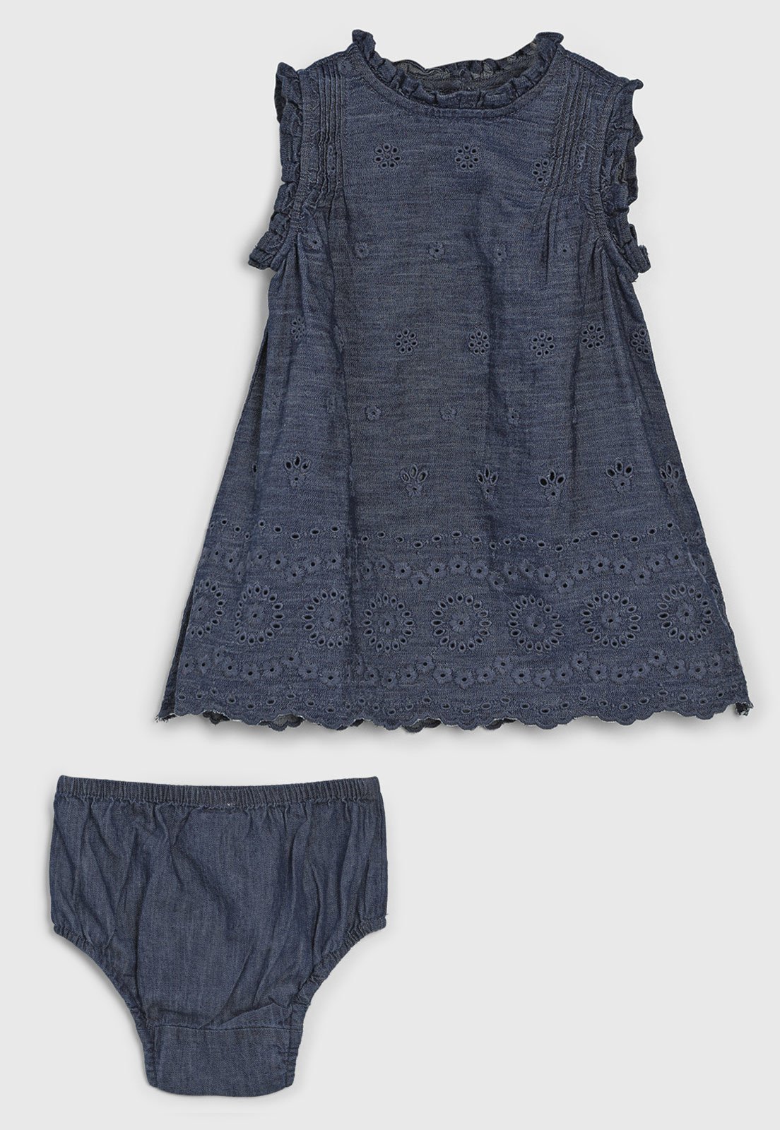 Conjunto 2pçs Manga Curta GAP Vestido Laise E Calcinha Azul-Marinho