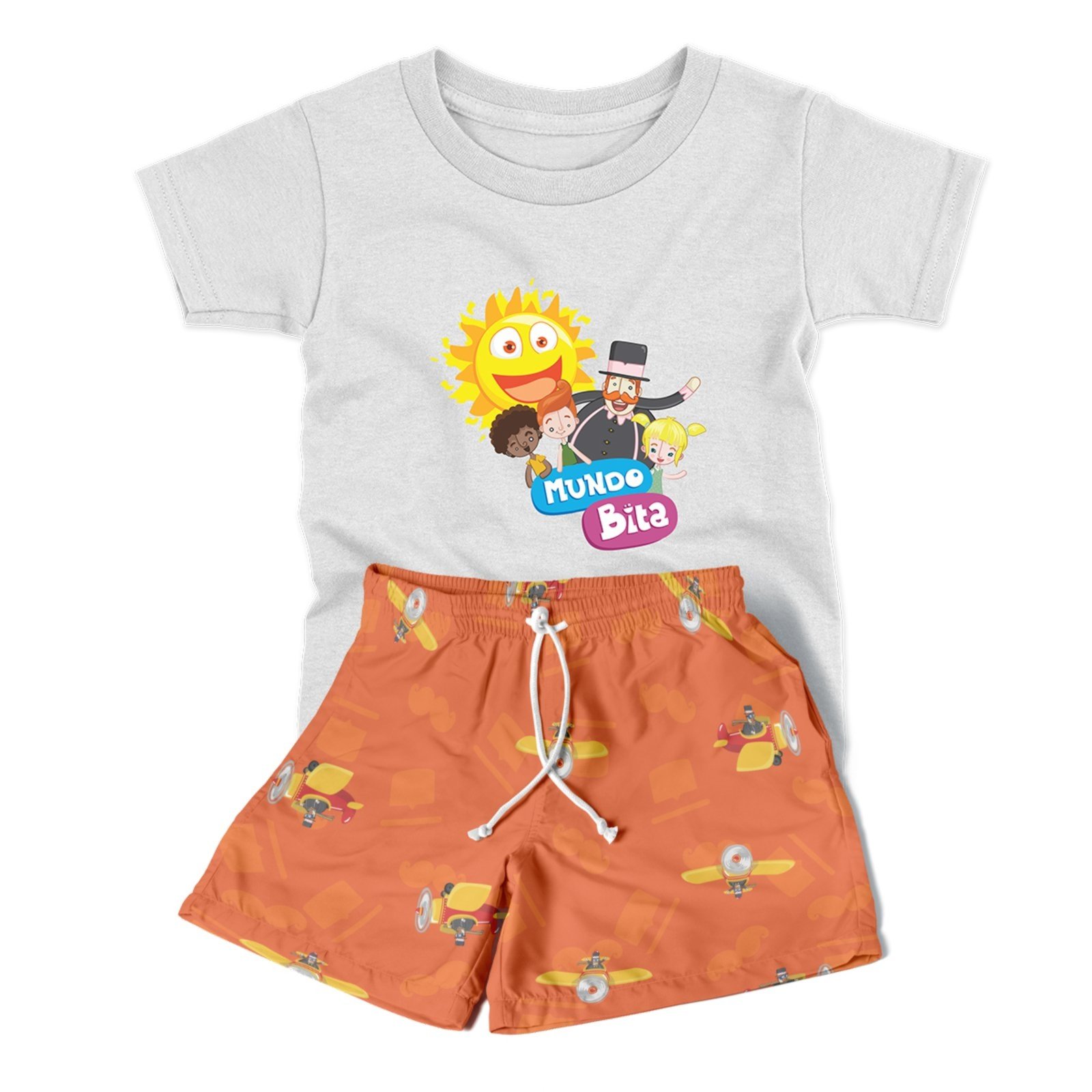 Infantil – Conjunto Menino ou Menina 2pçs Camiseta Manga Curta e Shorts Personagens Mundo Bita Vermelho