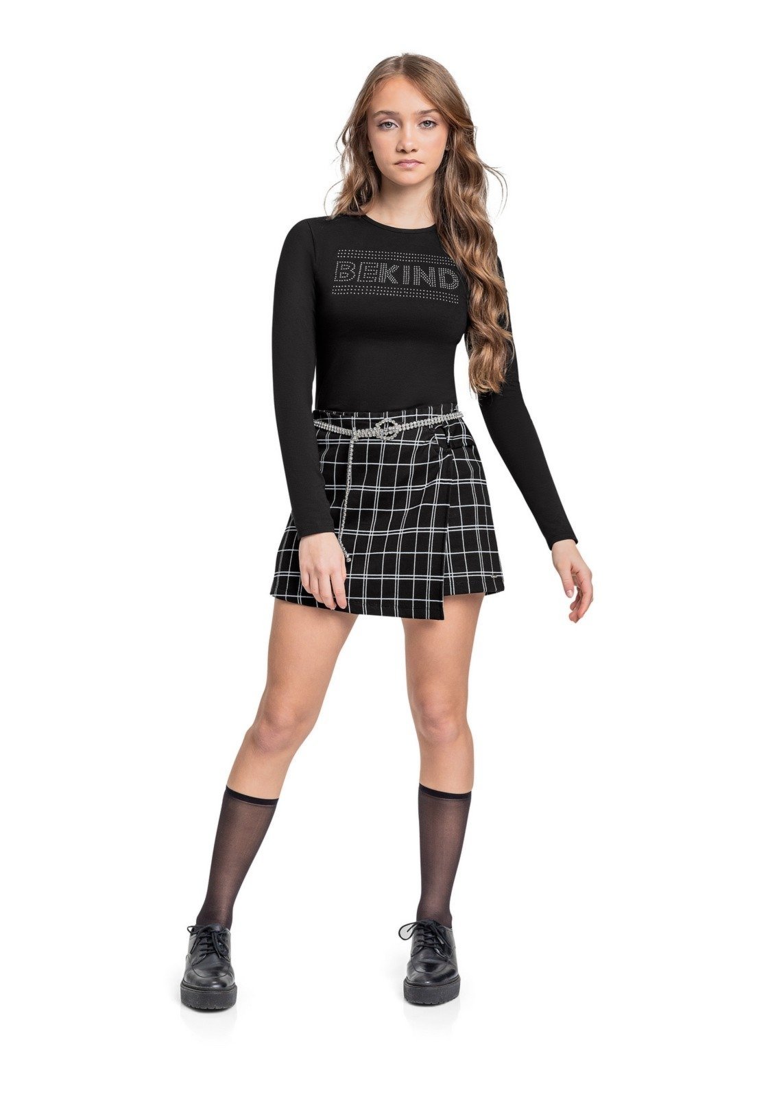 Vista 2 Infantil - Blusa Manga Longa Juvenil com Strass Gloss preto Gloss preto