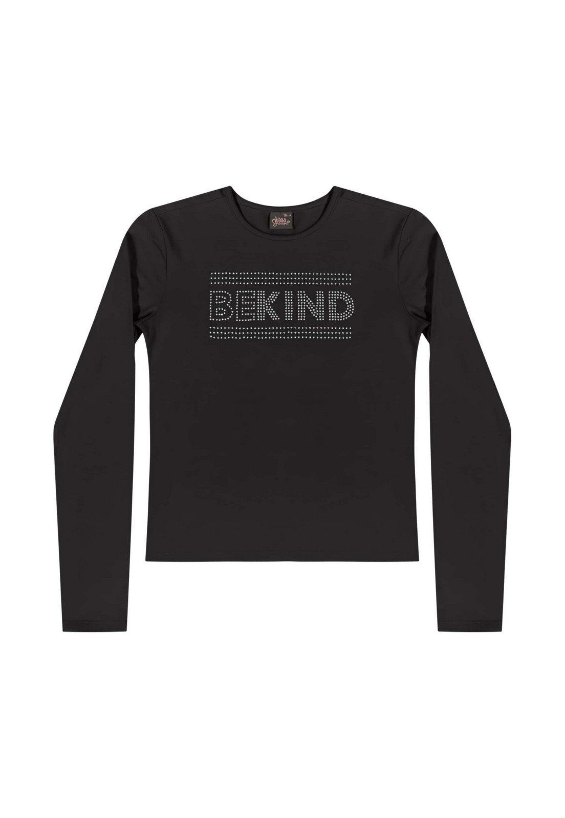 Vista 3 Infantil - Blusa Manga Longa Juvenil com Strass Gloss preto Gloss preto