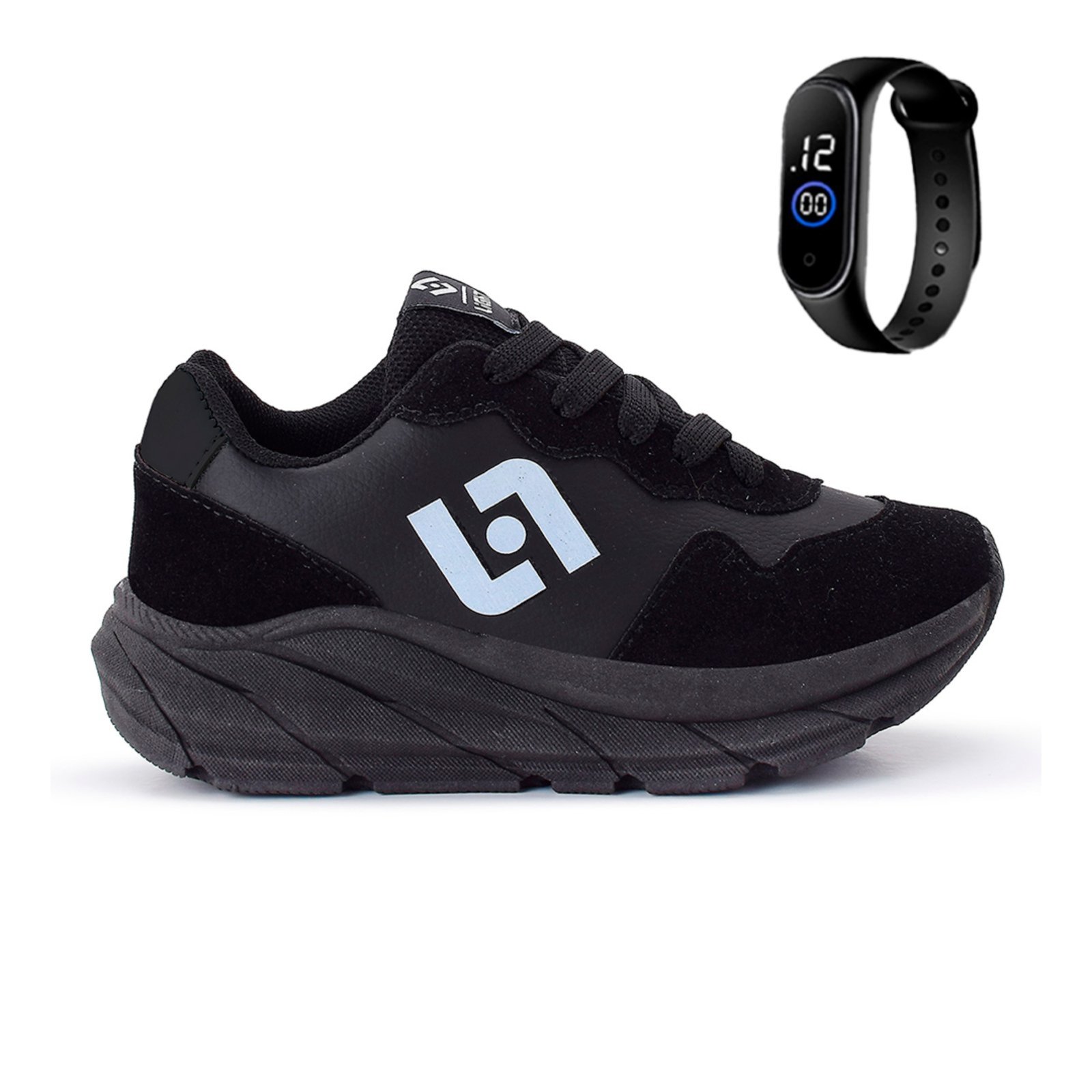 Infantil – Tenis Meninos Jogger Escolar Casual Camurça + Relogio Preto