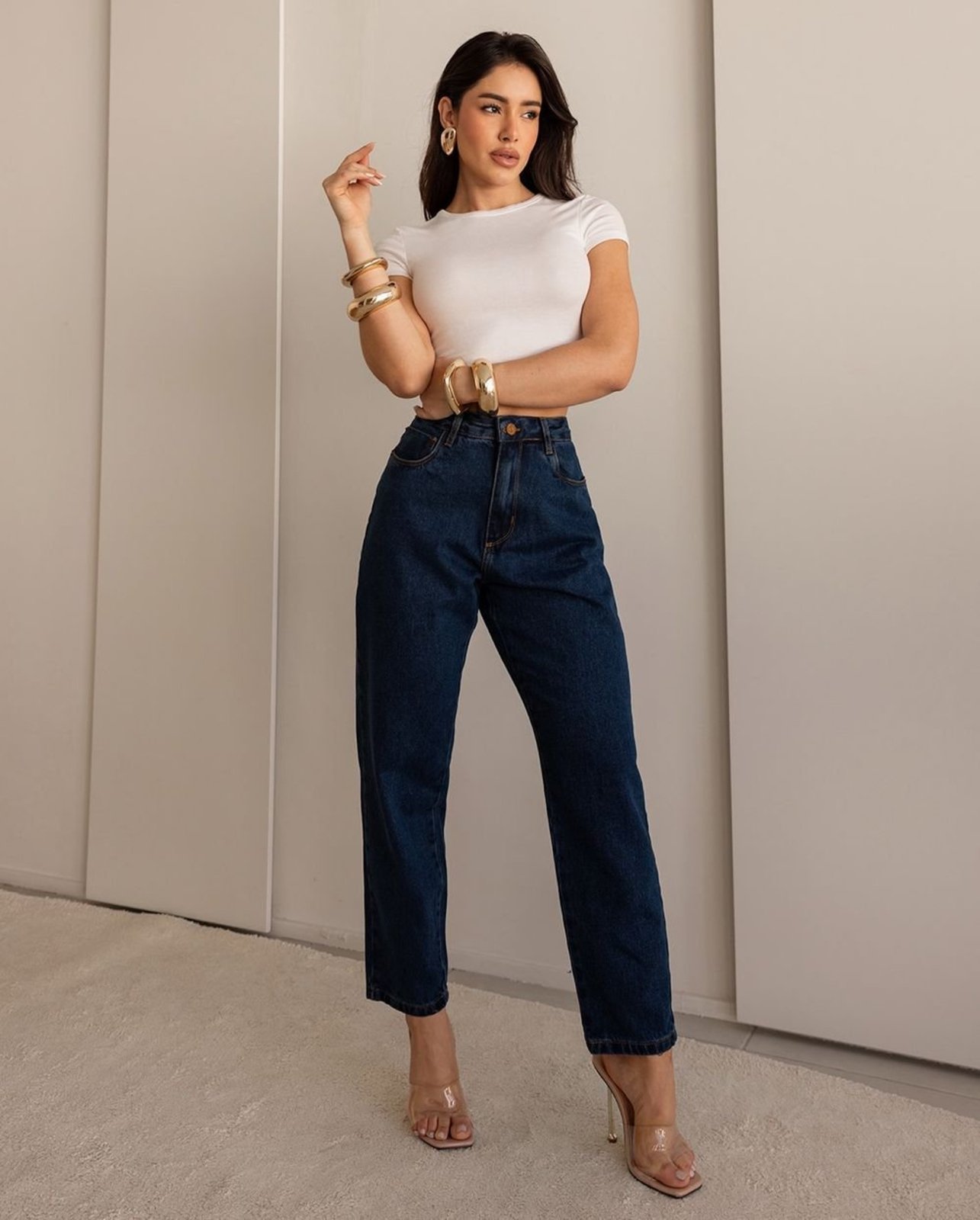 Vista 2 Calça Jeans Mom Feminina Cintura Alta Algodão 00101 Black Blue Consciência jeans black Consciência jeans black