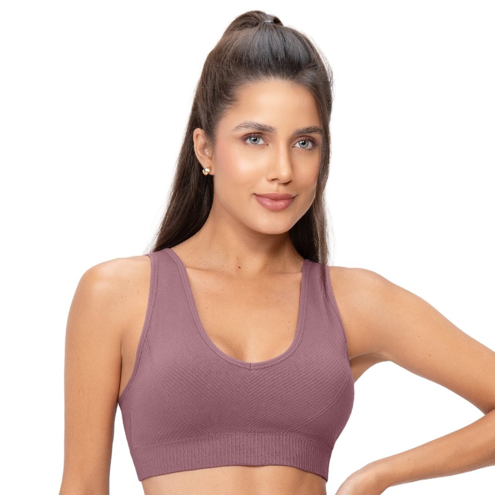 Top Fitness Bojo Removível Decote V Lilás