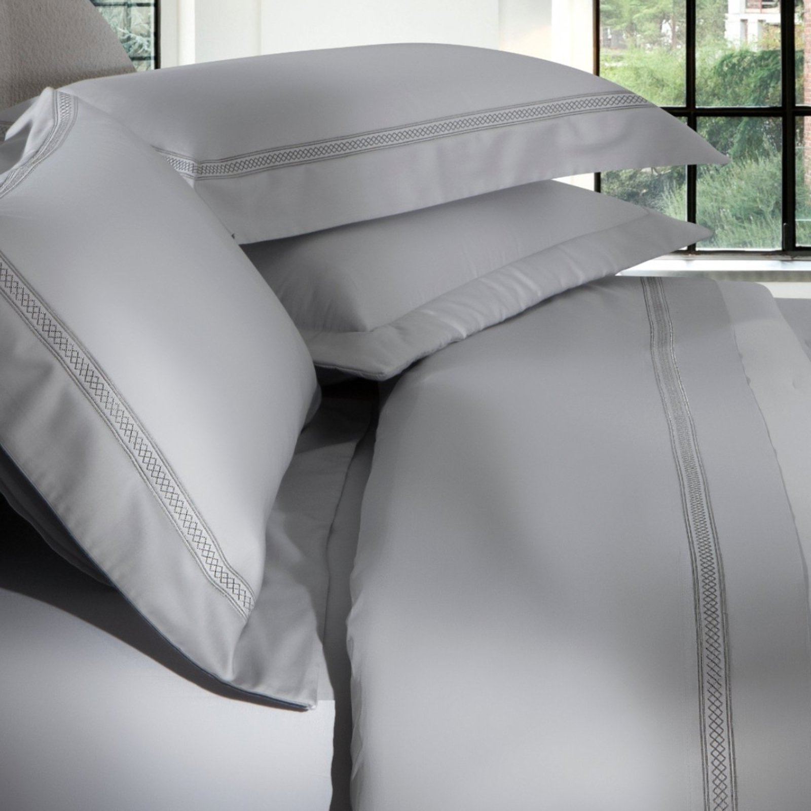 Jogo Cama Casal 300 Fios Kacyumara Lusitani Cinza Prata