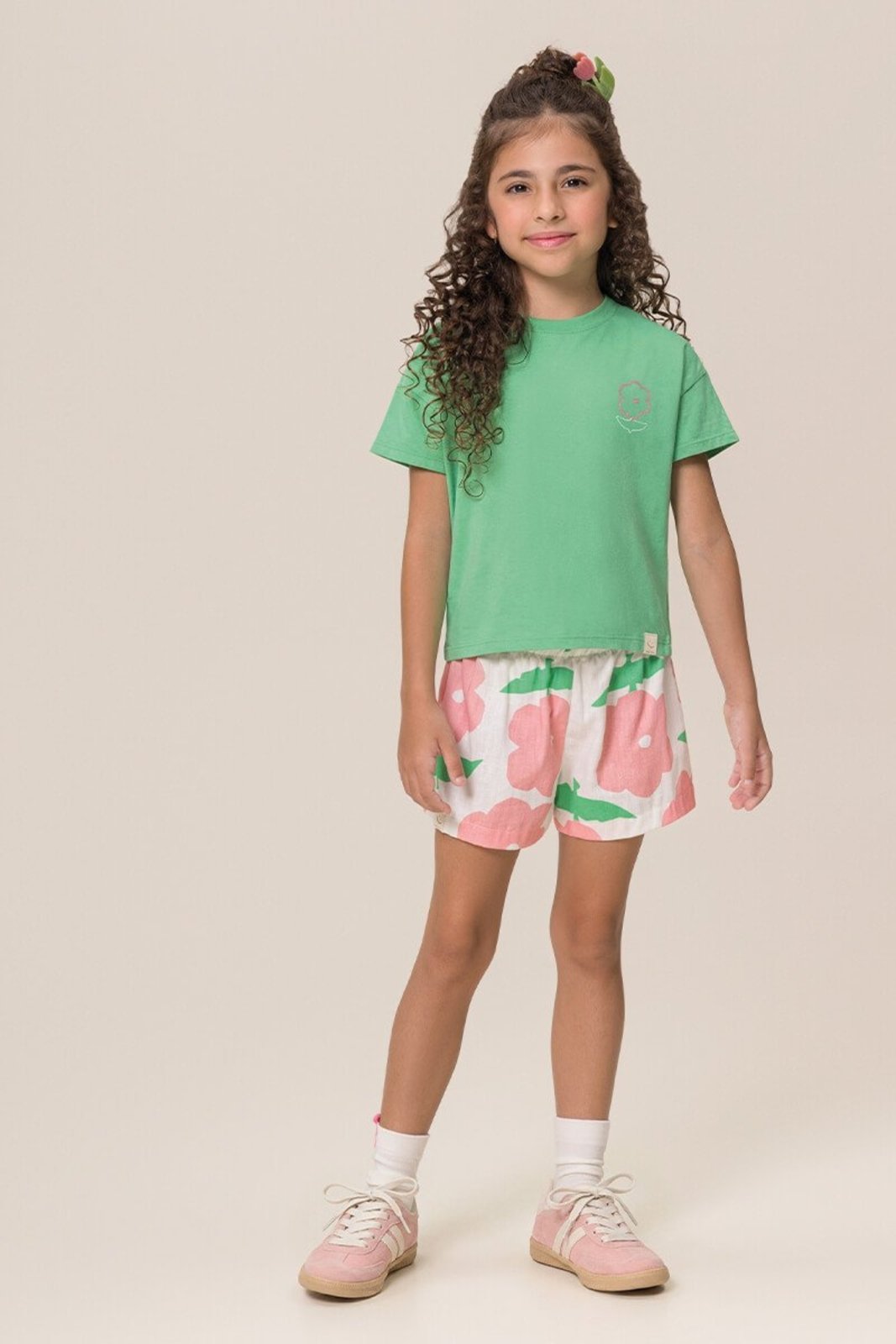 Infantil - Conjunto Bugbee Blusa Meia Malha Shorts Tecido Estampado