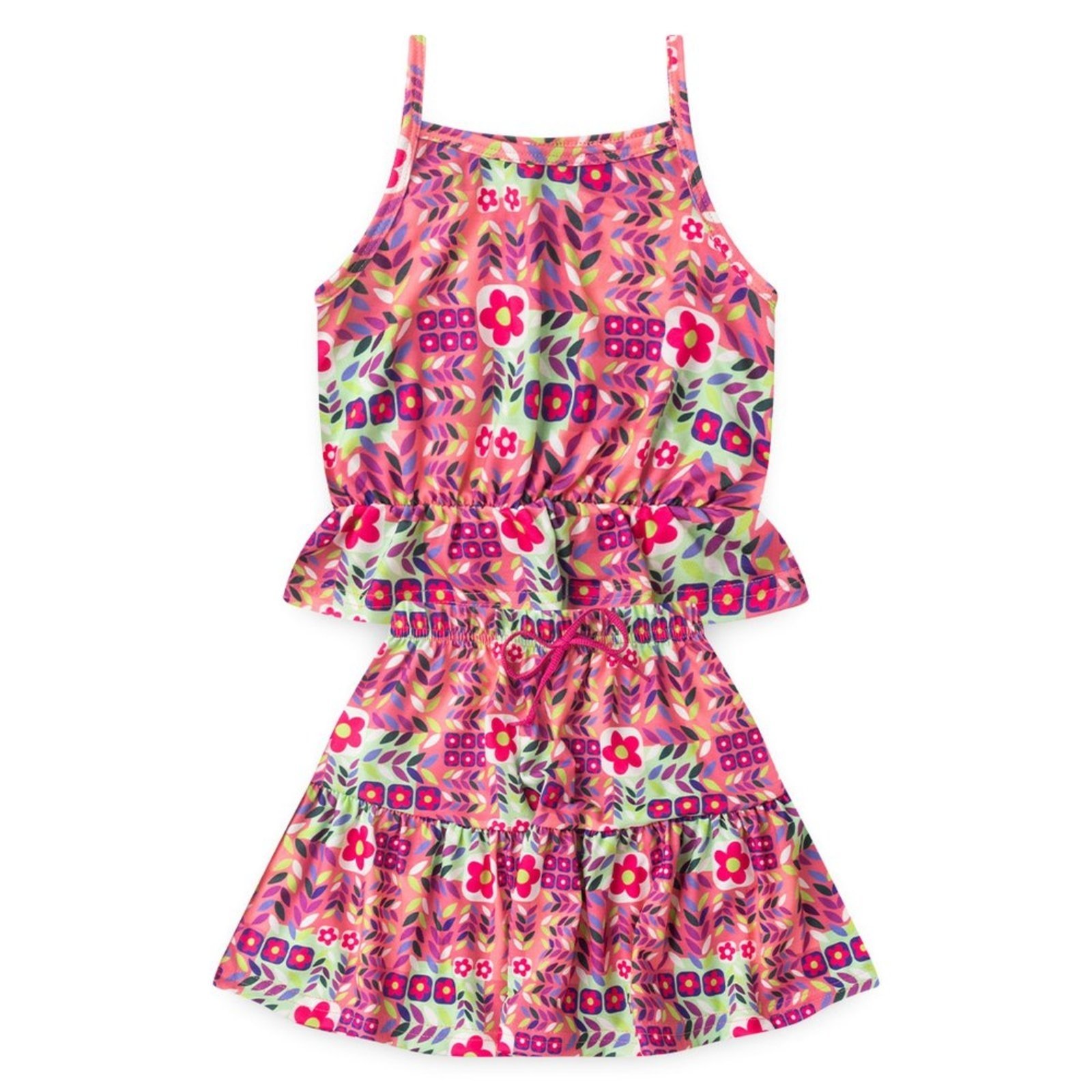 Vista 3 Infantil - Conjunto Verão Menina Cropped Alcinha com Babado e Saia Flores da Estação Molekada rosa Molekada rosa