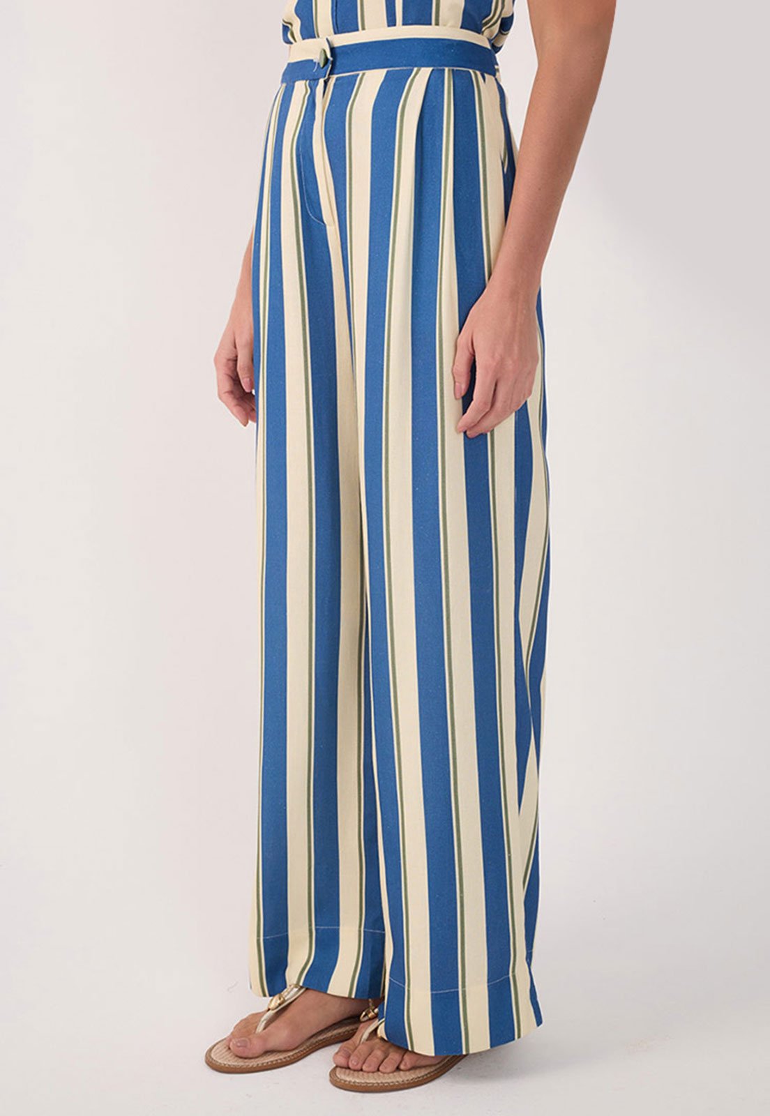 Calça Dress To Wide Leg Listrada Azul