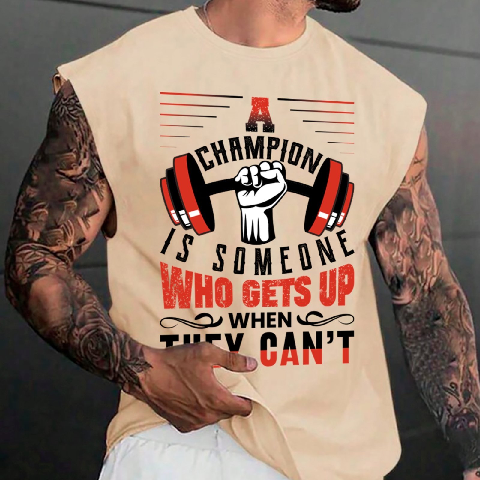 Camiseta Regata Machão Ousy A Champion Gym Treino Bodybuilding Oversized Masculina Off White